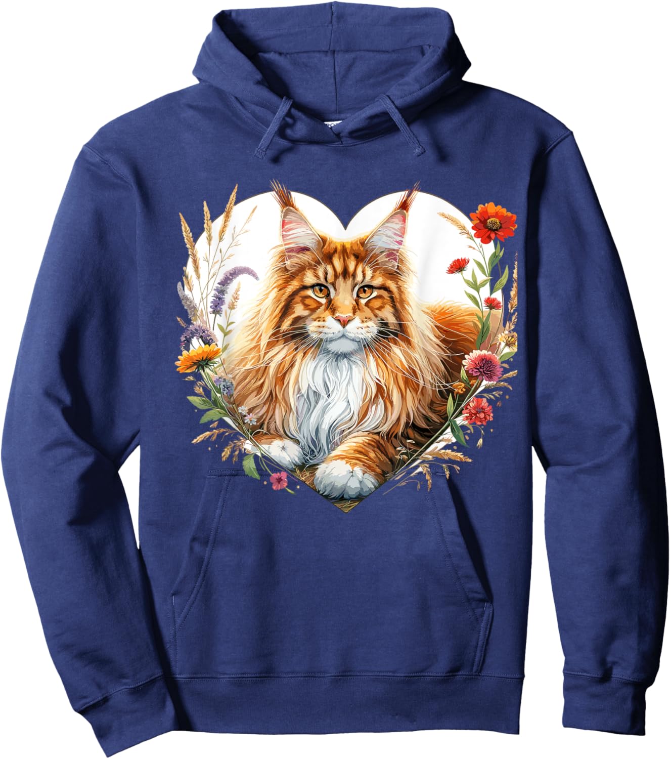 My Cat Is My Valentine Cute Orange Maine Coon Cat in a Heart Women Girls Kids Hoodie - Hoodie | Navy
