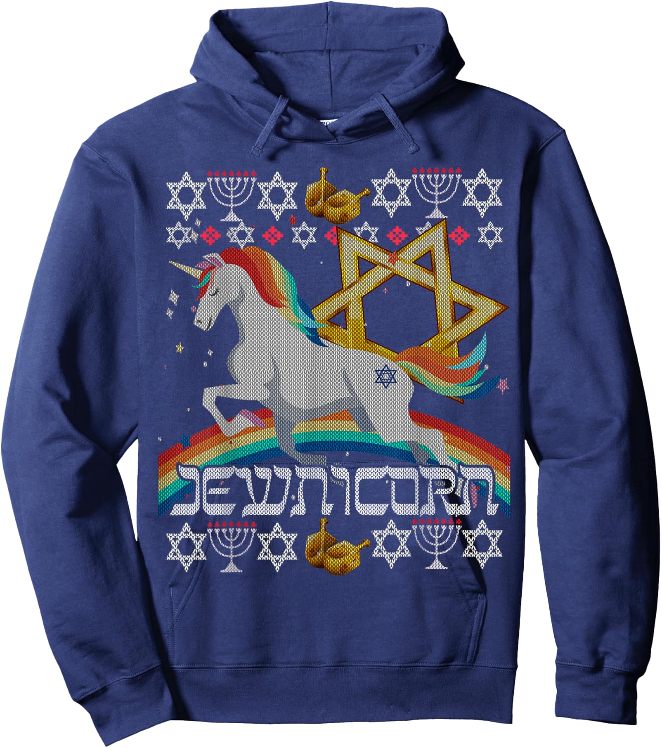 Jewnicorn Unicorn Ugly Hanukkah Chanukah - Funny Jewish Hoodie - Hoodie | Navy