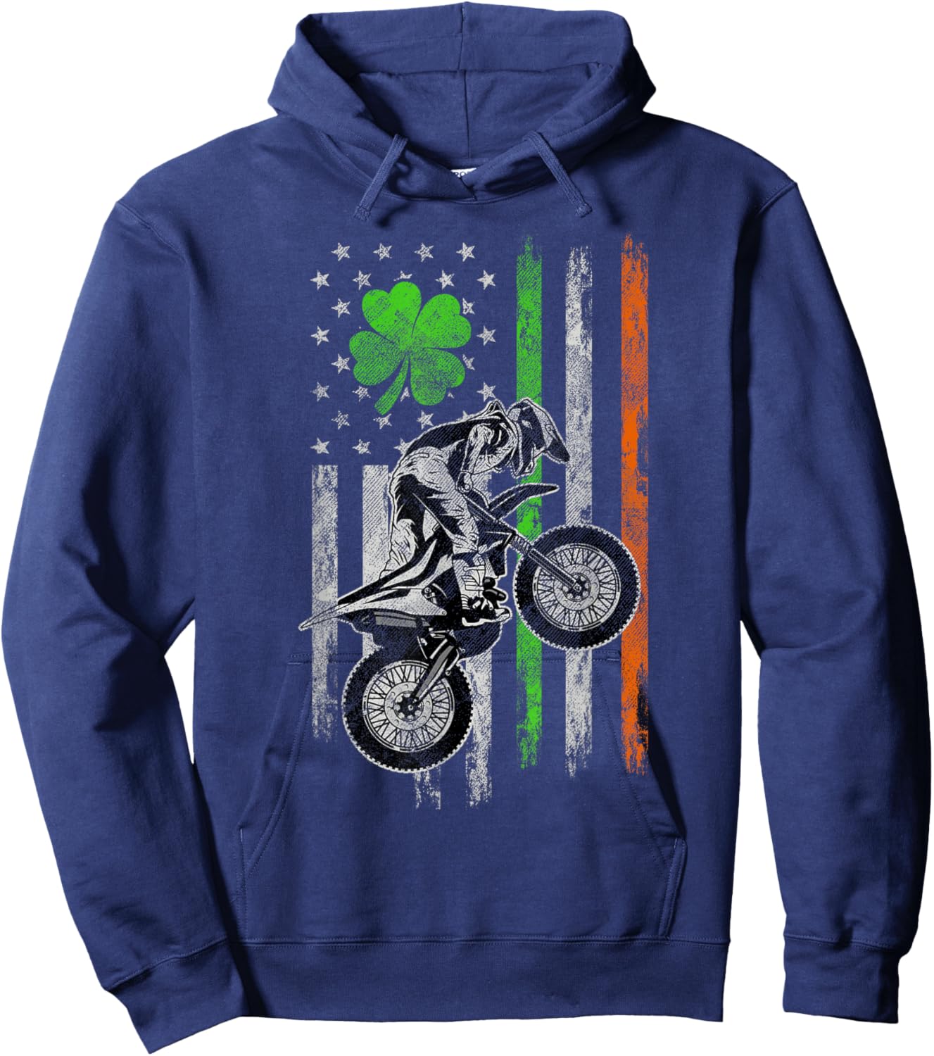 Motocross American Irish Flag St Patricks Day Dirt Bike Hoodie - Hoodie | Navy