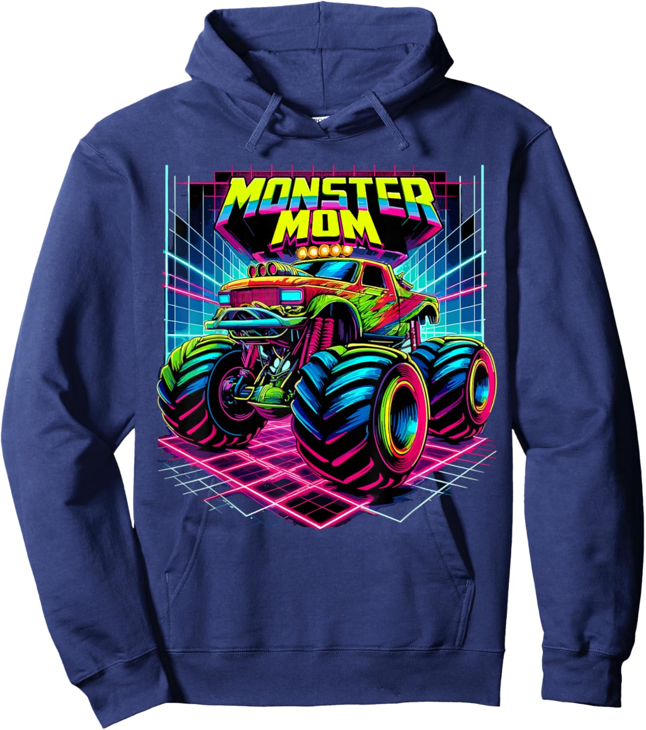 Monster Truck Mom Birthday Party Retro Monster Trucks Hoodie - Hoodie | Navy