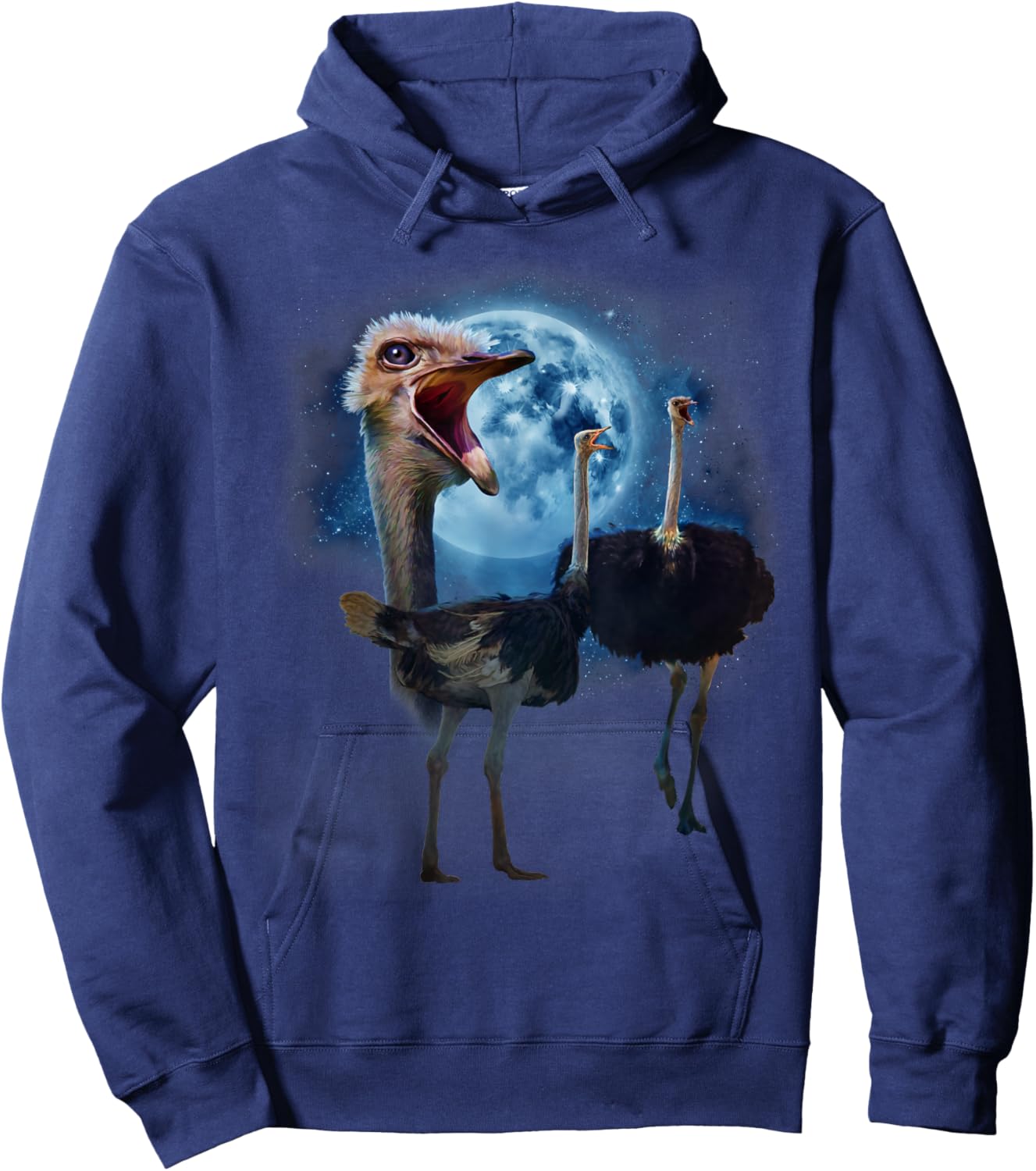 Funny Ostrich Shirt - Ostriches Howling at the Moon Hoodie - Hoodie | Navy