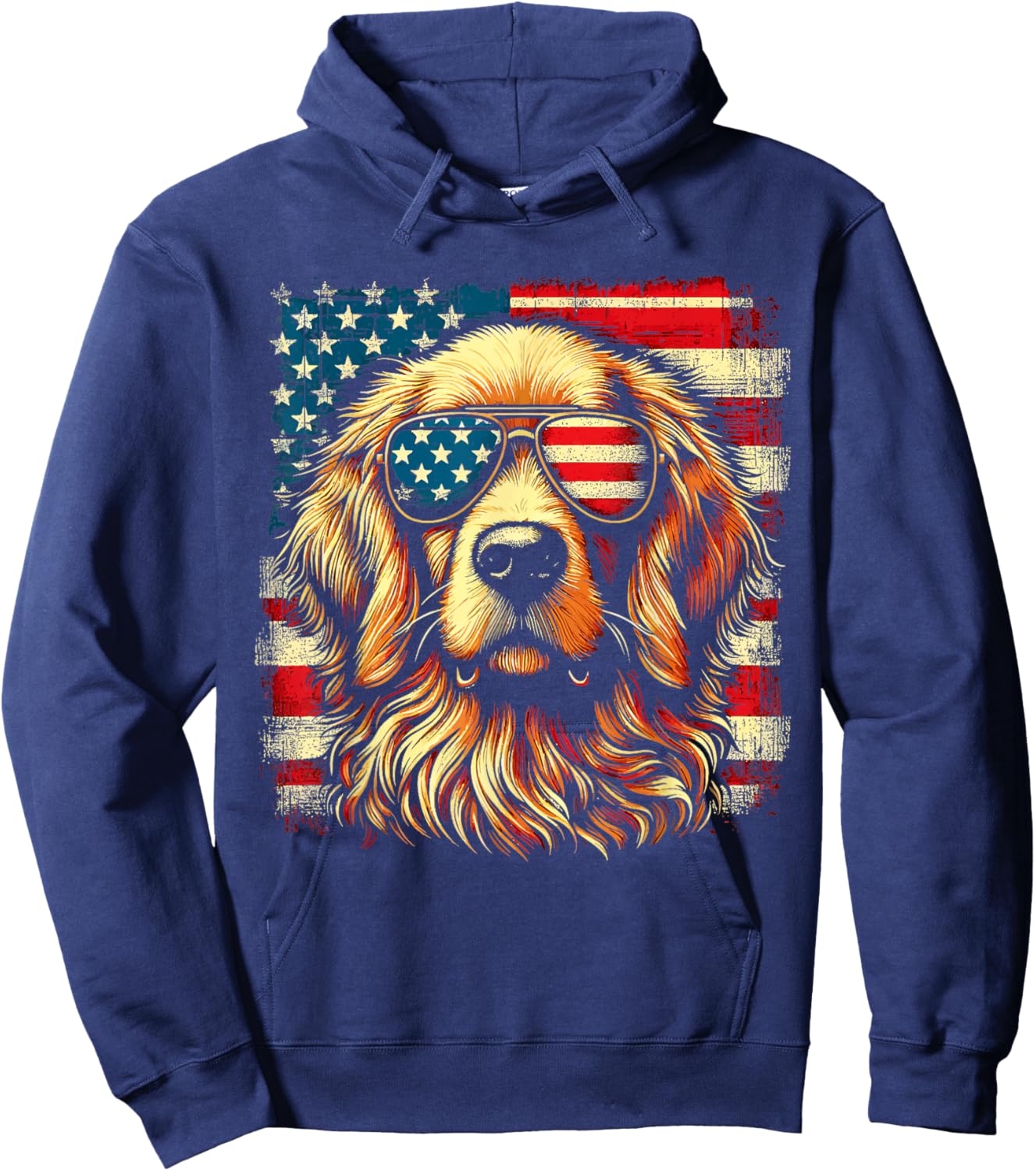 Golden Retriever Patriotic American US Flag 4th Of July Hoodie - Hoodie | Navy