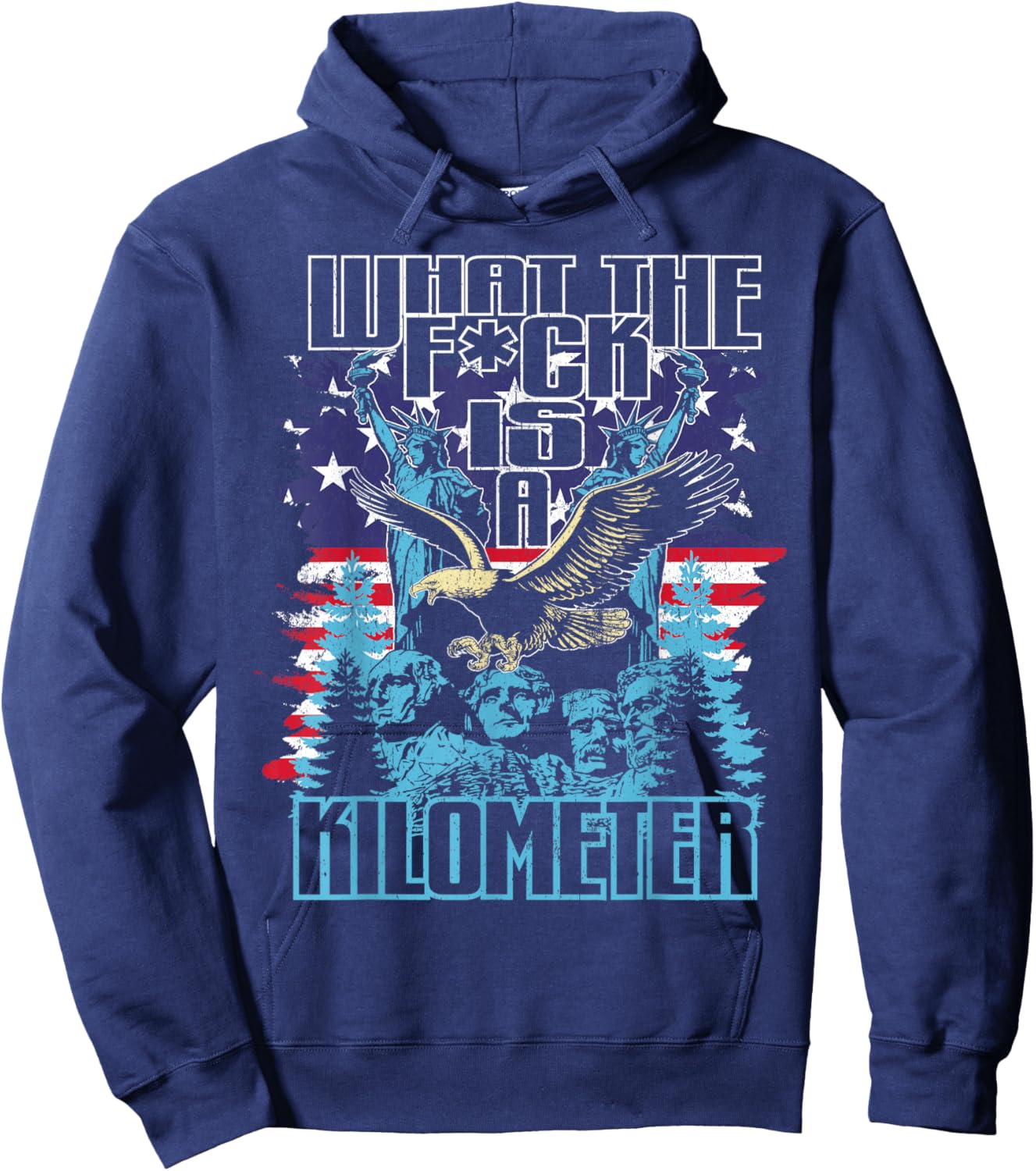 Was zum Teufel ist ein Kilometer Eagle USA Flag Funny Hoodie - Hoodie | Navy