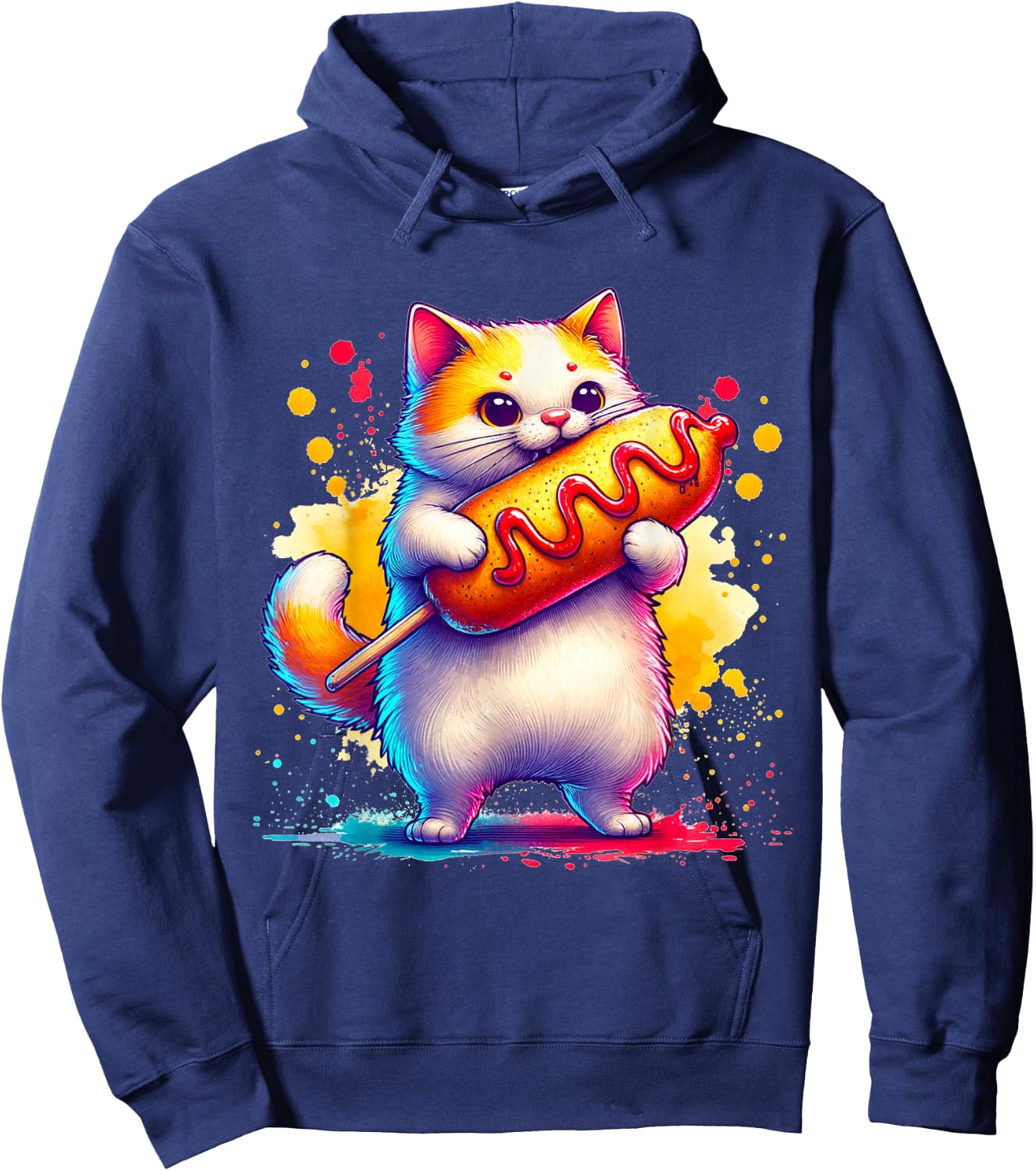 Cute Cat Eating Corndog. Funny Cats And Corndogs Lover Hoodie - Hoodie | Navy