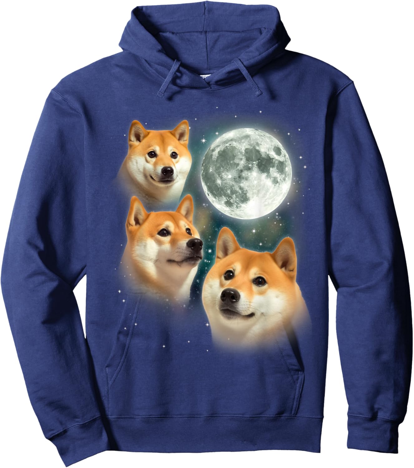 Three Shiba Inu Moon | 3 Doge Funny Cute Dog Meme Parody Hoodie - Hoodie | Navy