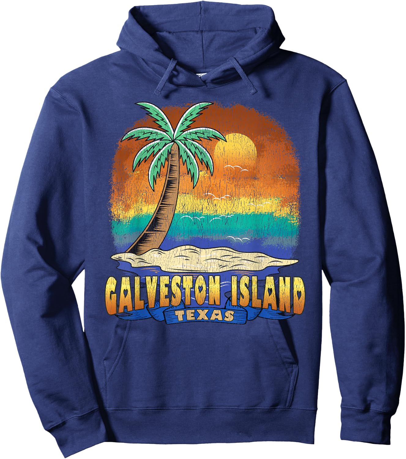 GALVESTON ISLAND TEXAS | Vintage Distressed Souvenir Hoodie - Hoodie | Navy