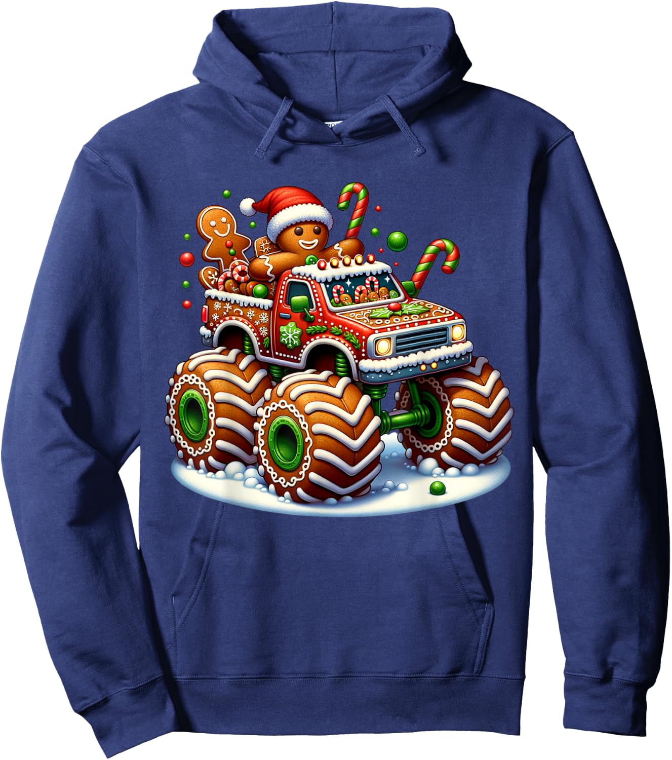 Funny Christmas Baking Cookies Truck Gingerbread Men Women Hoodie - Hoodie | Navy