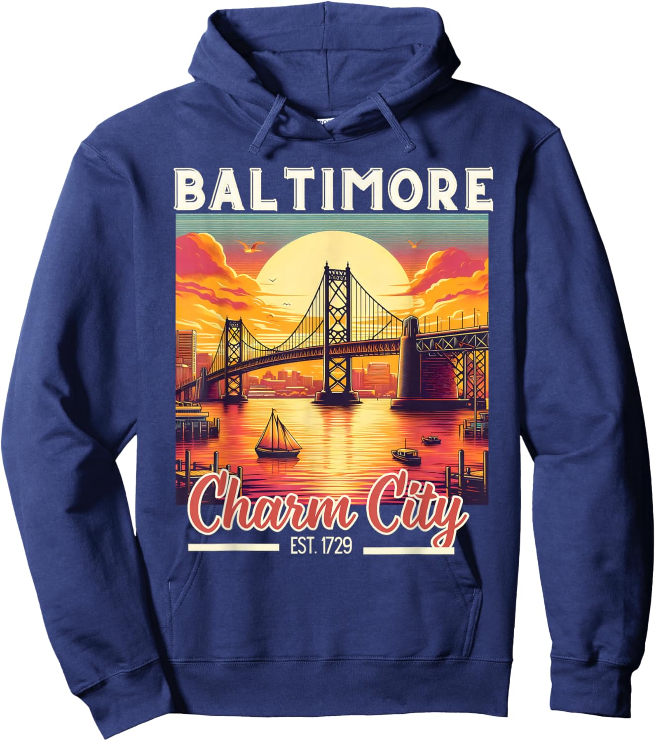 Vintage Baltimore Maryland Charm City Trip retro skyline men Hoodie - Hoodie | Navy