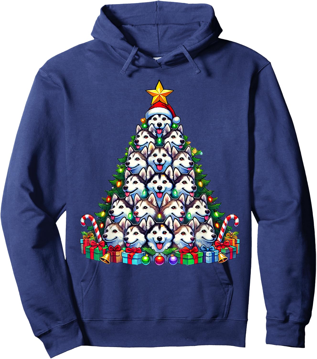 Siberian Husky Dog Christmas Tree Funny Husky Xmas Hoodie - Hoodie | Navy