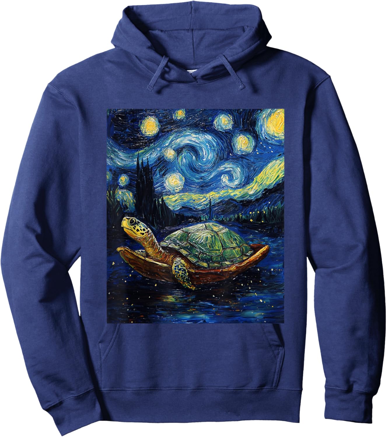 Cute Tortoise Turtle - Van Gogh Style - Starry Night Graphic Hoodie - Hoodie | Navy