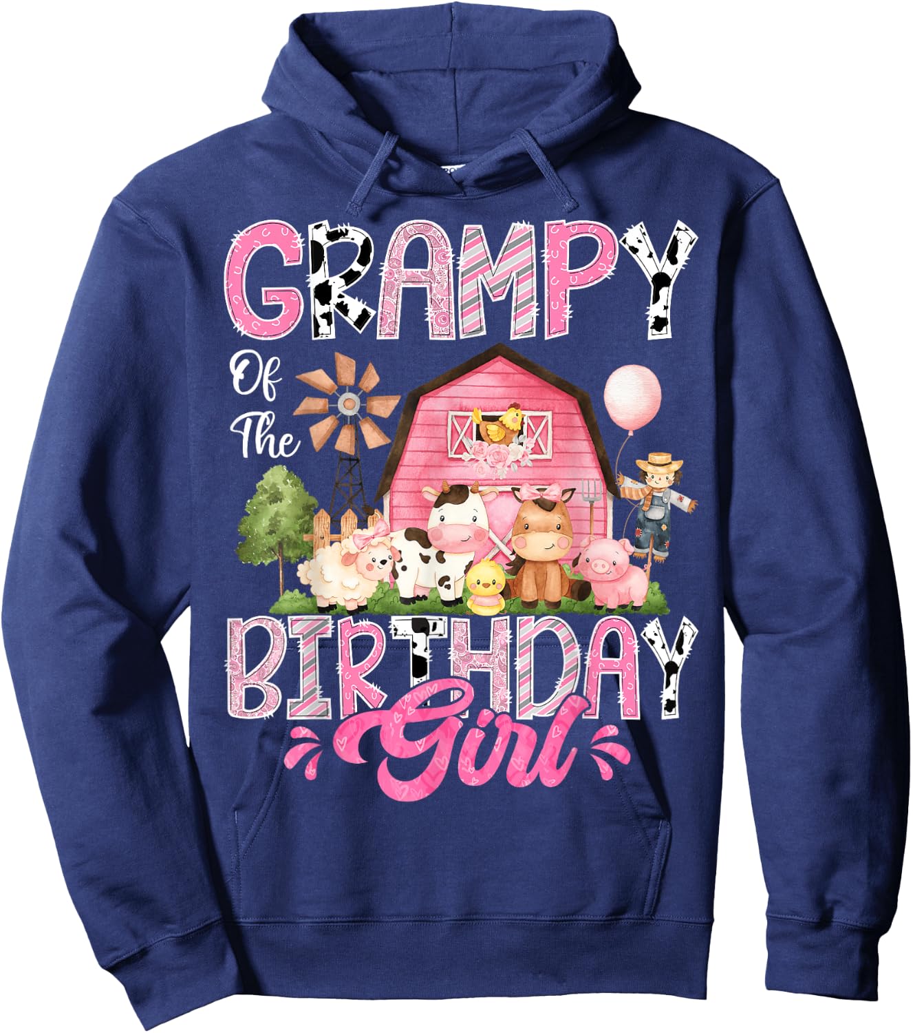Grampy Of The Birthday Girl Pink Farm Cow First Birthday Hoodie - Hoodie | Navy