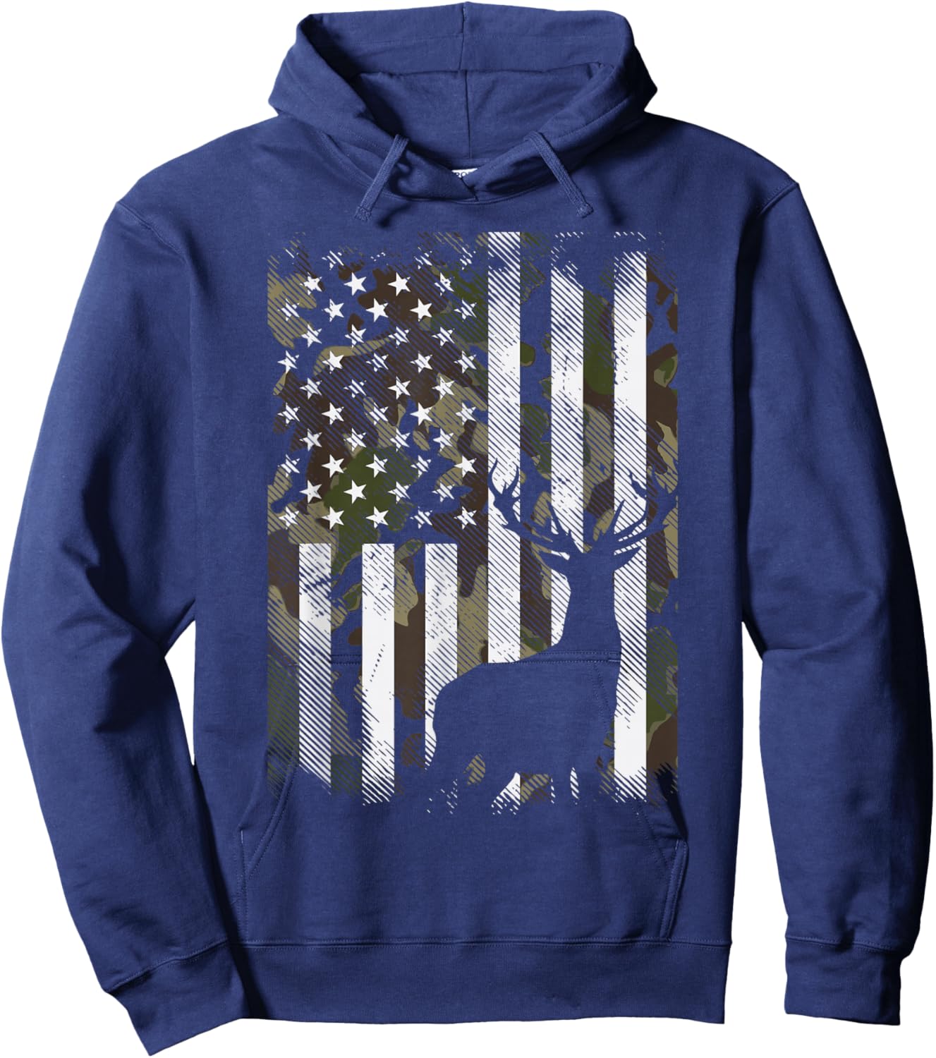 Camo US Flag Deer Elk Buck Camoflage Hunting Hunter Dad Gift Short Sleeve Hoodie - Hoodie | Navy