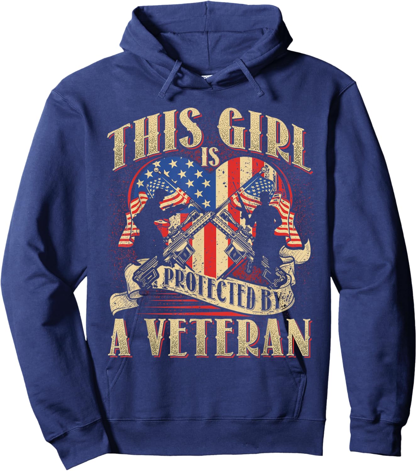 This Girl is Protected by a Veteran - Military Family Hoodie - Hoodie | Navy