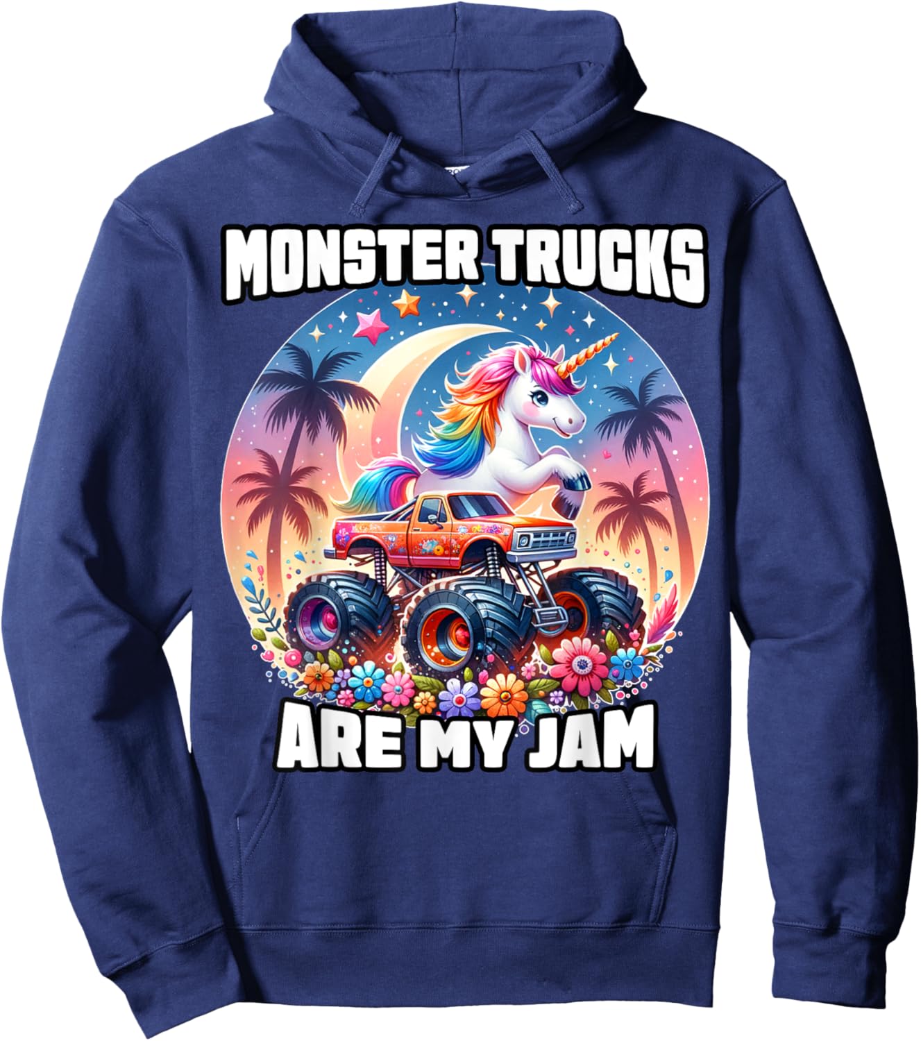 Monster Trucks Are My Jam Unicorn Girls Kids Youth Toddlers Hoodie - Hoodie | Navy