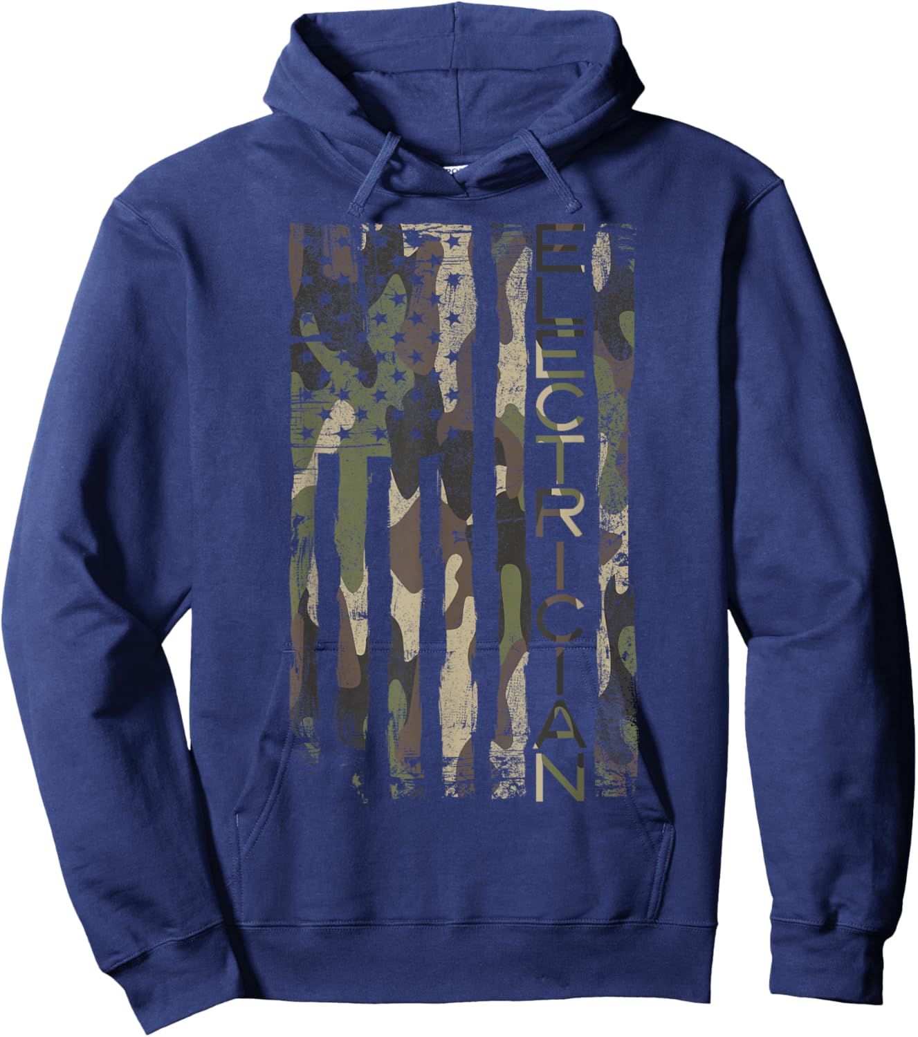 Camouflage Electrician Patriotic USA Flag Hoodie - Hoodie | Navy