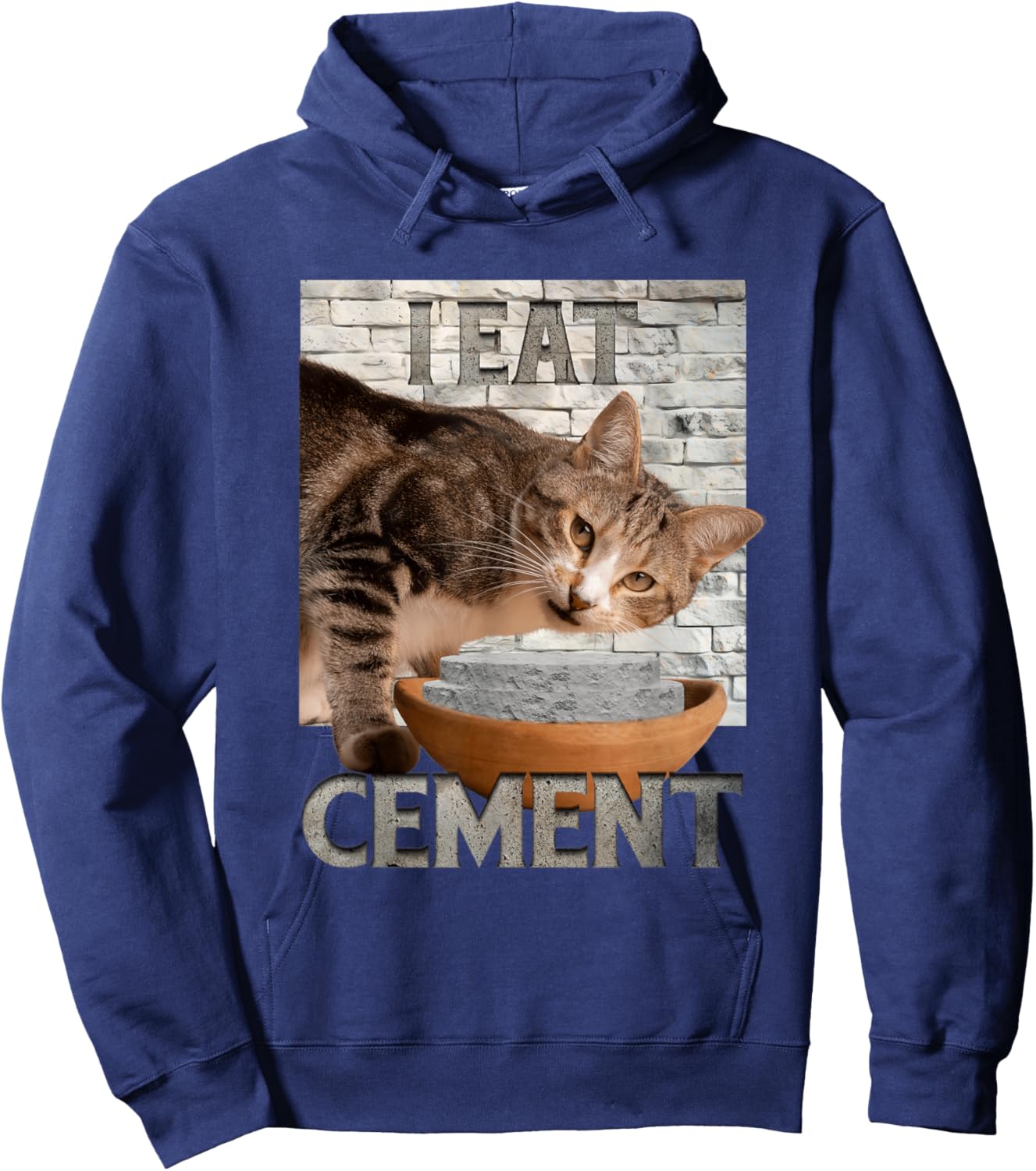 I Eat Cement Humorous Cursed Cat Funny Meme Graphic Hoodie - Hoodie | Navy