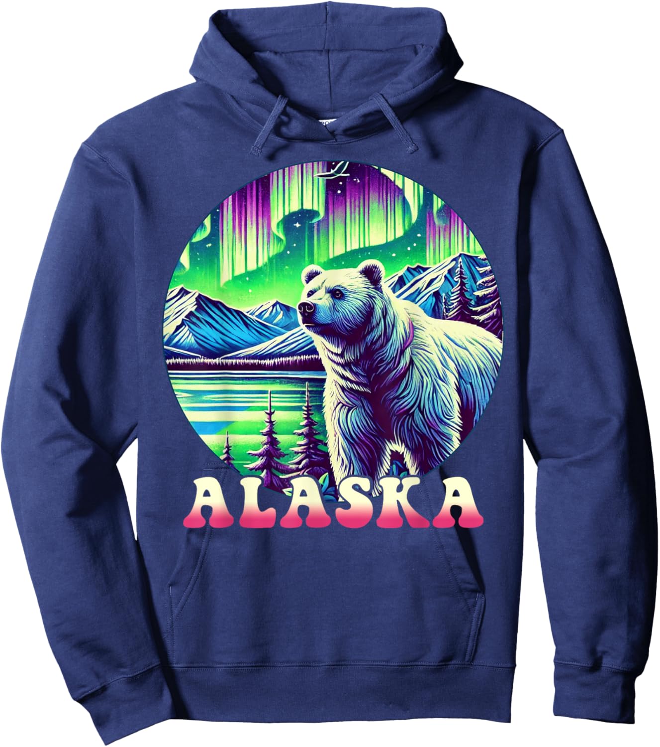 Alaska Northern Lights Aurora Viewing Alaska Vacation Bear Hoodie - Hoodie | Navy