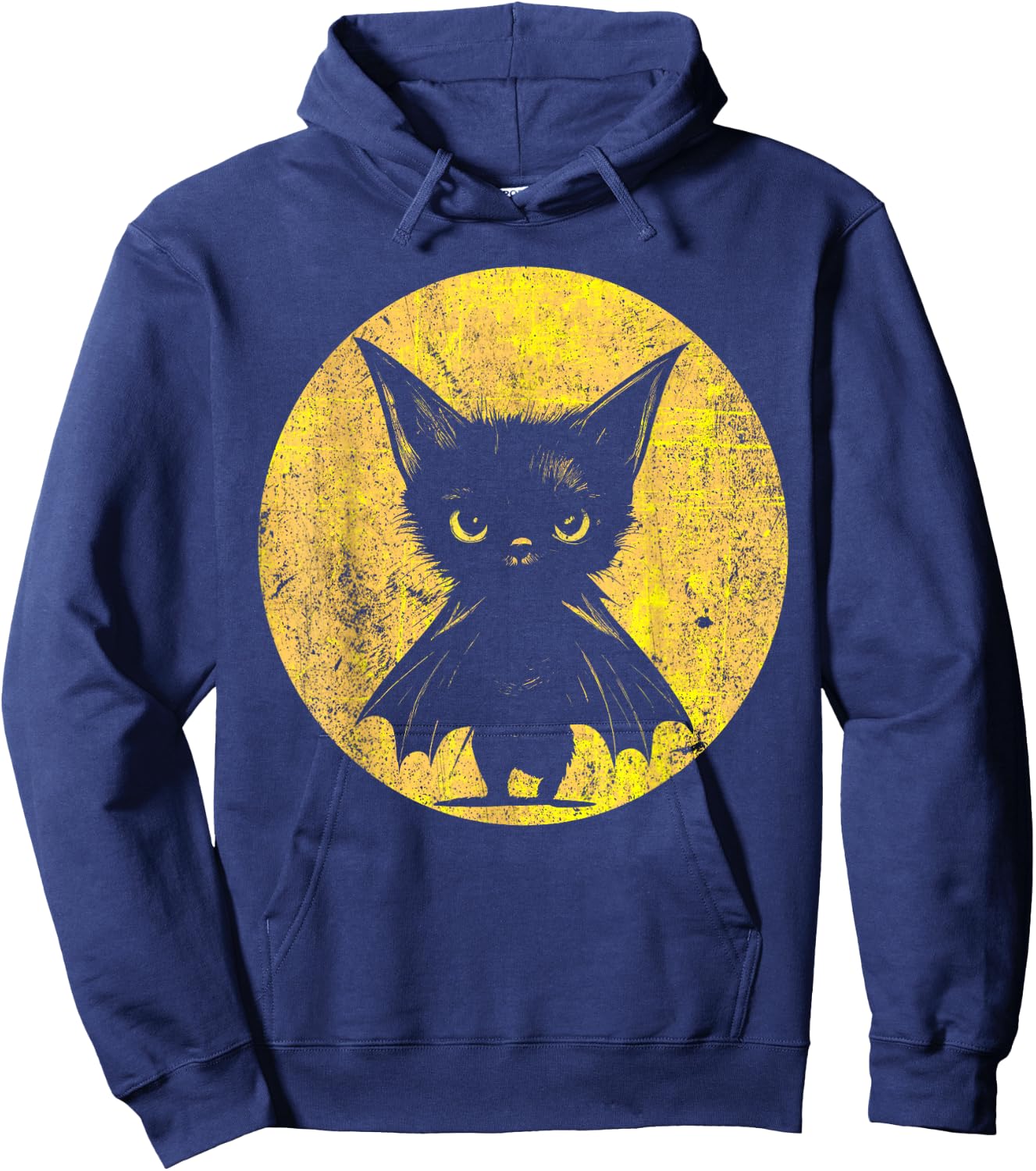 Halloween: Grumpy Black Kitten In Bat Costume Hoodie - Hoodie | Navy