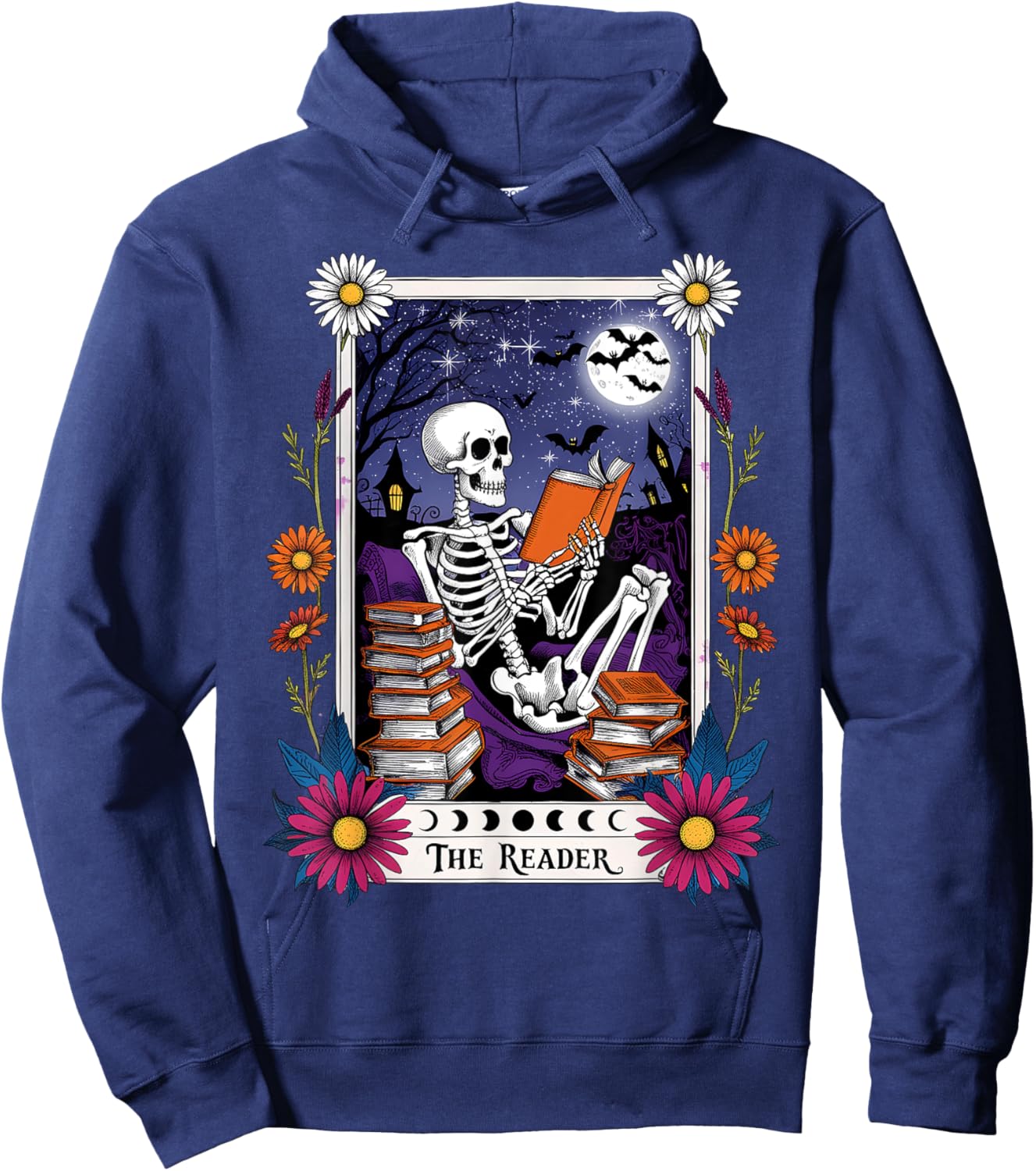 Book Lover Tarot Card The Reader Mystic Funny Skeleton Hoodie - Hoodie | Navy