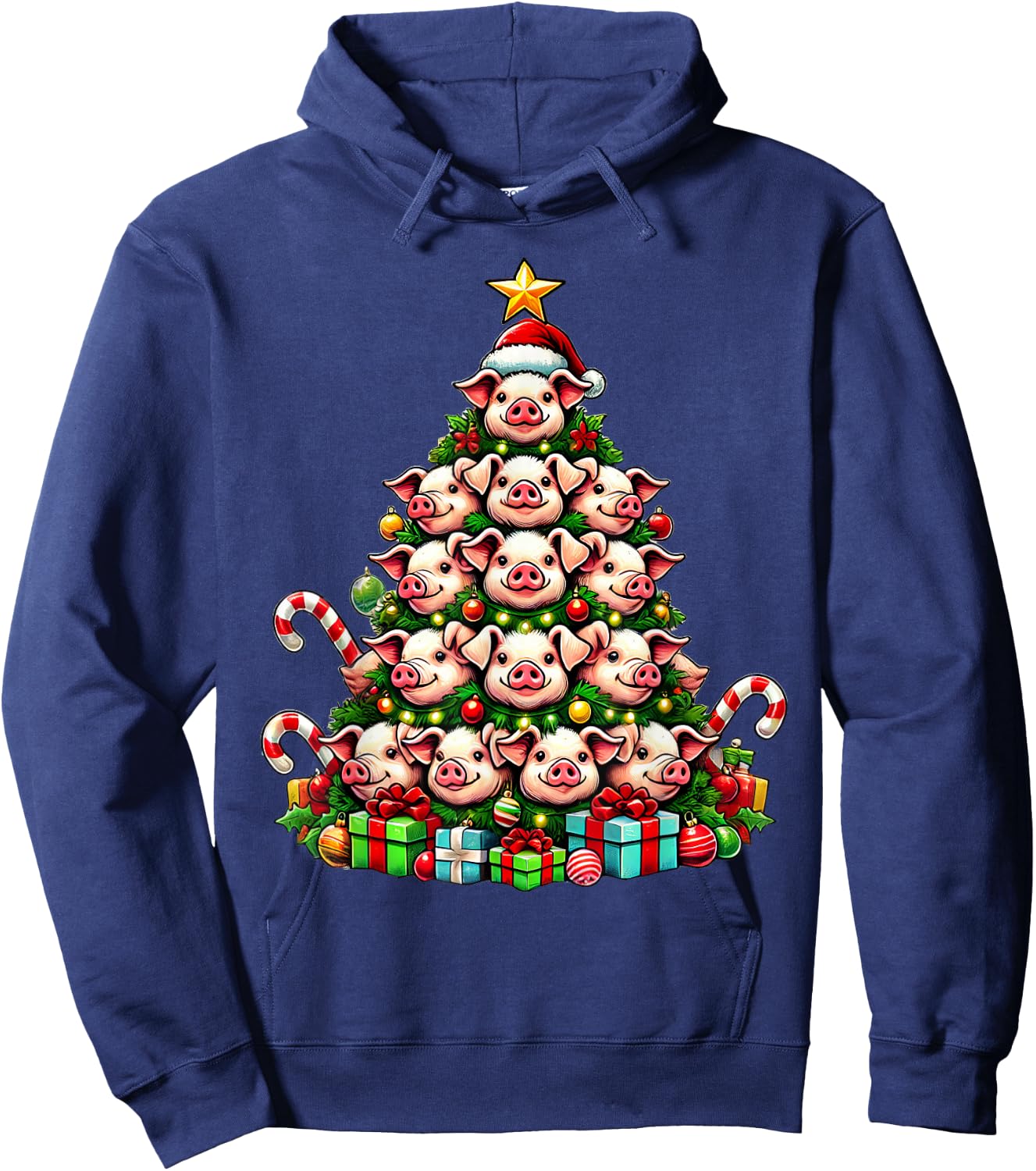 Pig Christmas Tree Funny Pig Xmas Hoodie - Hoodie | Navy