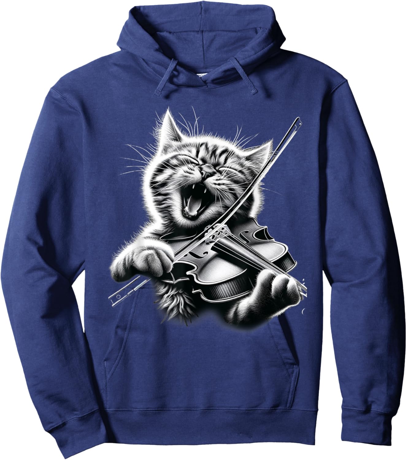 Funny Orchestra Musician Violinist Rock Cat Playing Violin Hoodie - Hoodie | Navy