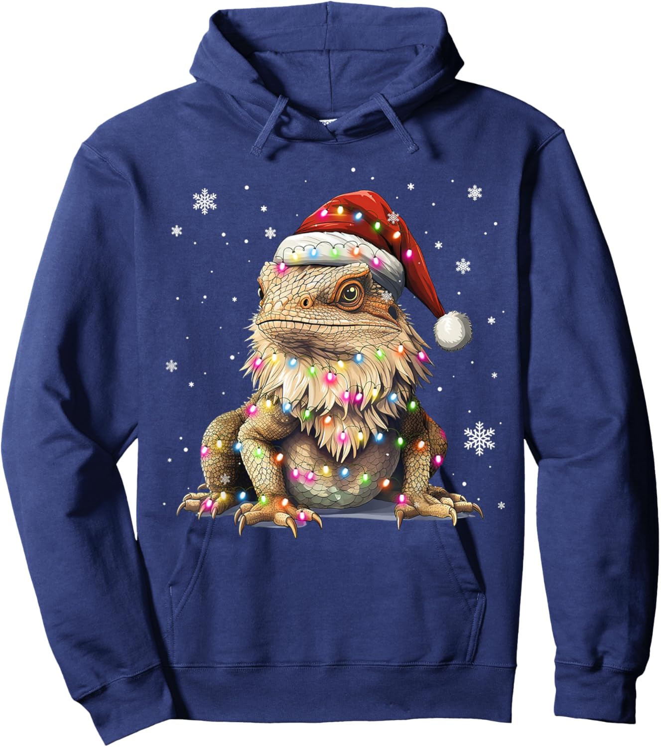 Funny Bearded Dragon Santa Hat Christmas Reptiles Lizard Hoodie - Hoodie | Navy