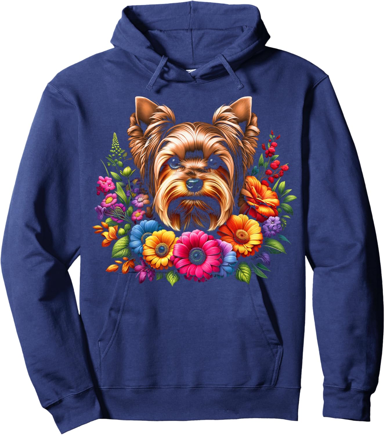 MyAnimal - Your Favourite Animal Wear Cute Yorkshire Terrier Portrait in Colourful Flowers , Small, Black Hoodie - Hoodie | Navy