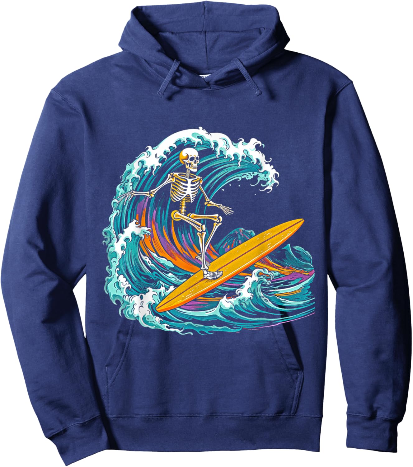 Skull Skeleton Surfer Wave Beach Vintage Funny 80s 80s Hoodie - Hoodie | Navy