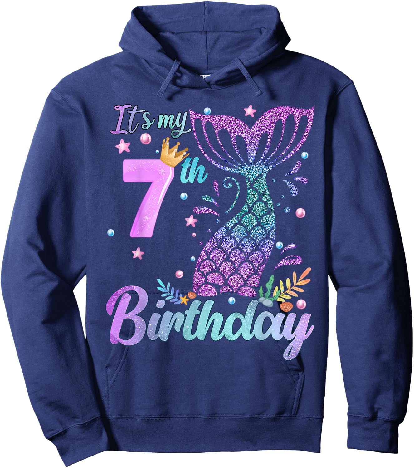 It's My 7th Birthday Mermaid Girl Theme 7 Years Old Hoodie - Hoodie | Navy