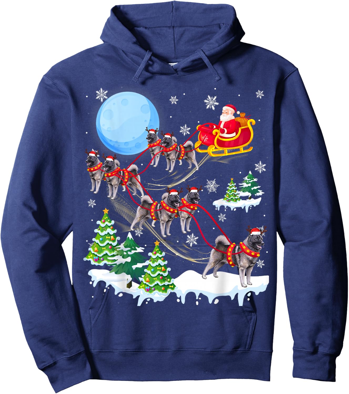Norwegian Elkhound Reindeer Christmas Dog Riding Santa Hoodie - Hoodie | Navy