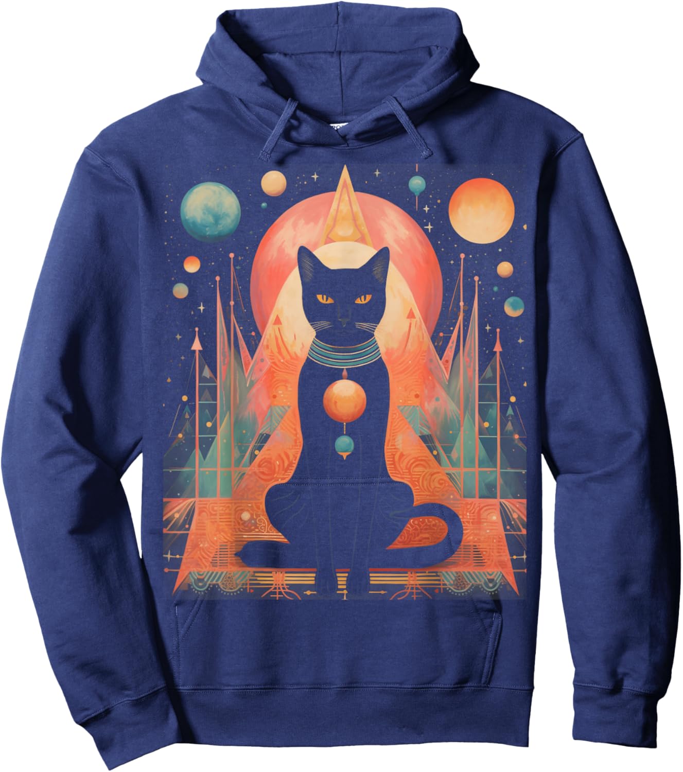 Cat, Egyptian Cat Goddess Bastet Anime Graphic Fashion Men Women Hoodie - Hoodie | Navy