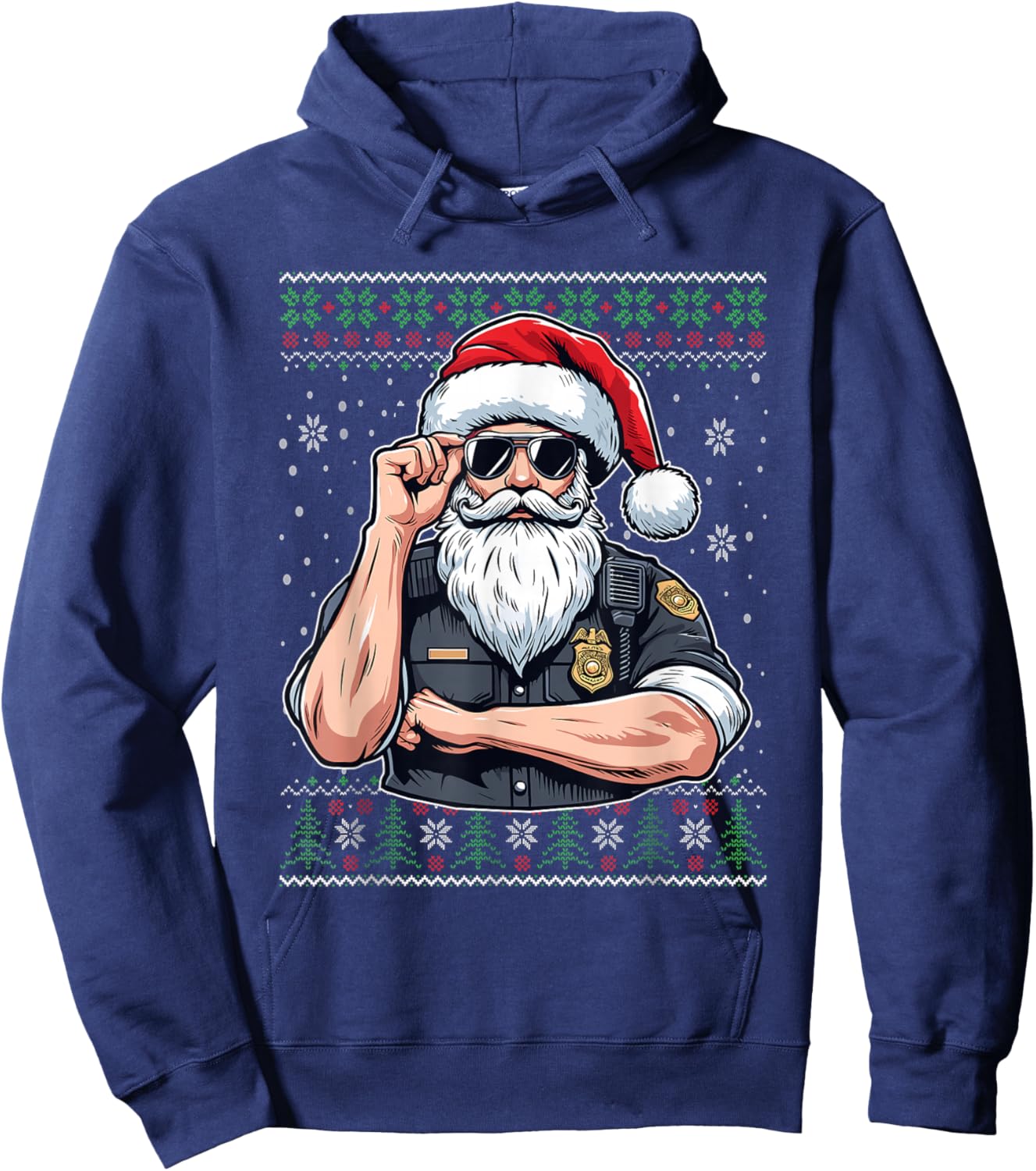 Christmas Santa Claus Police Officer Ugly Christmas Sweater Hoodie - Hoodie | Navy