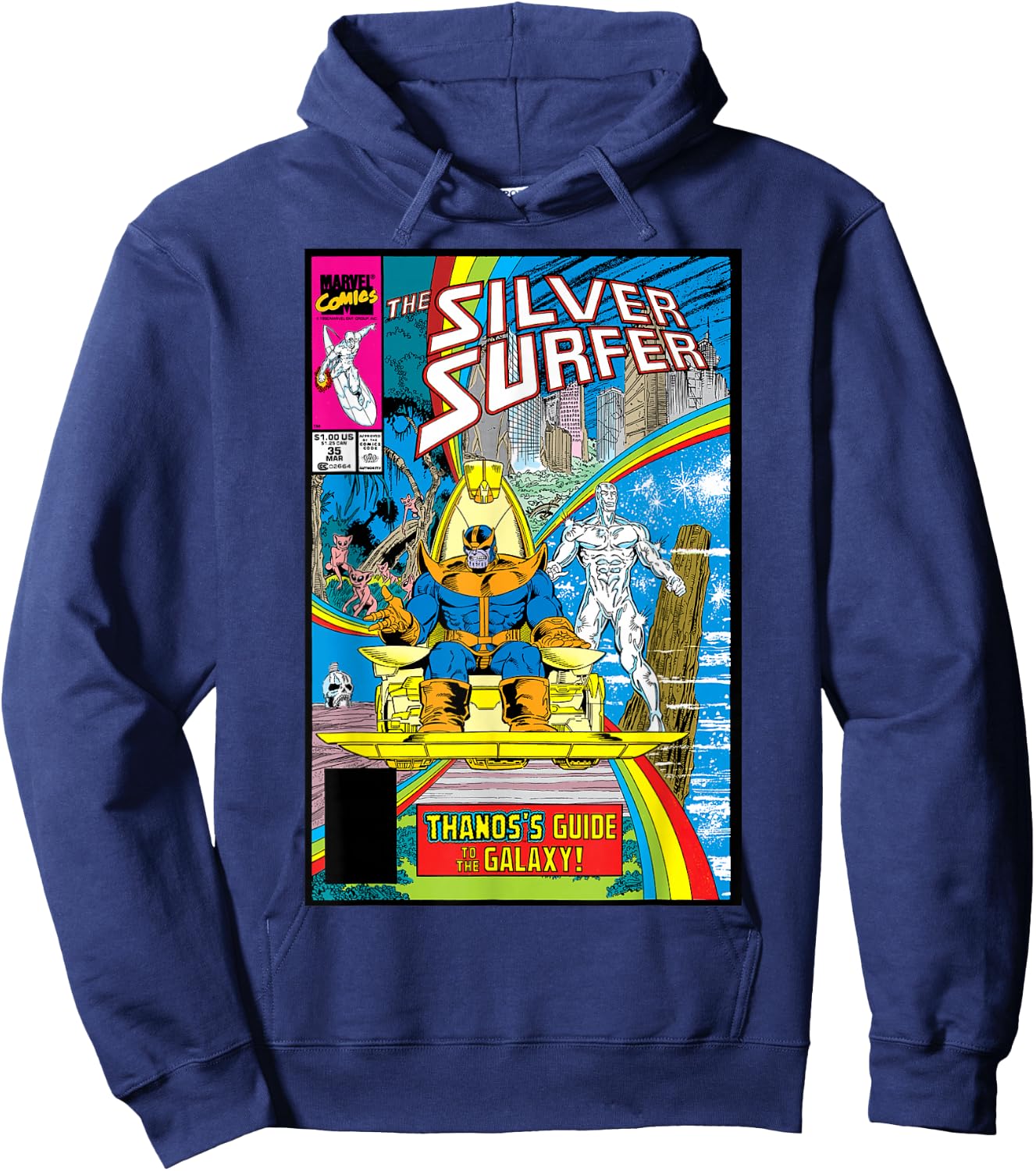 Marvel Silver Surfer Rainbow Thanos's Guide Comic Cover Hoodie - Hoodie | Navy