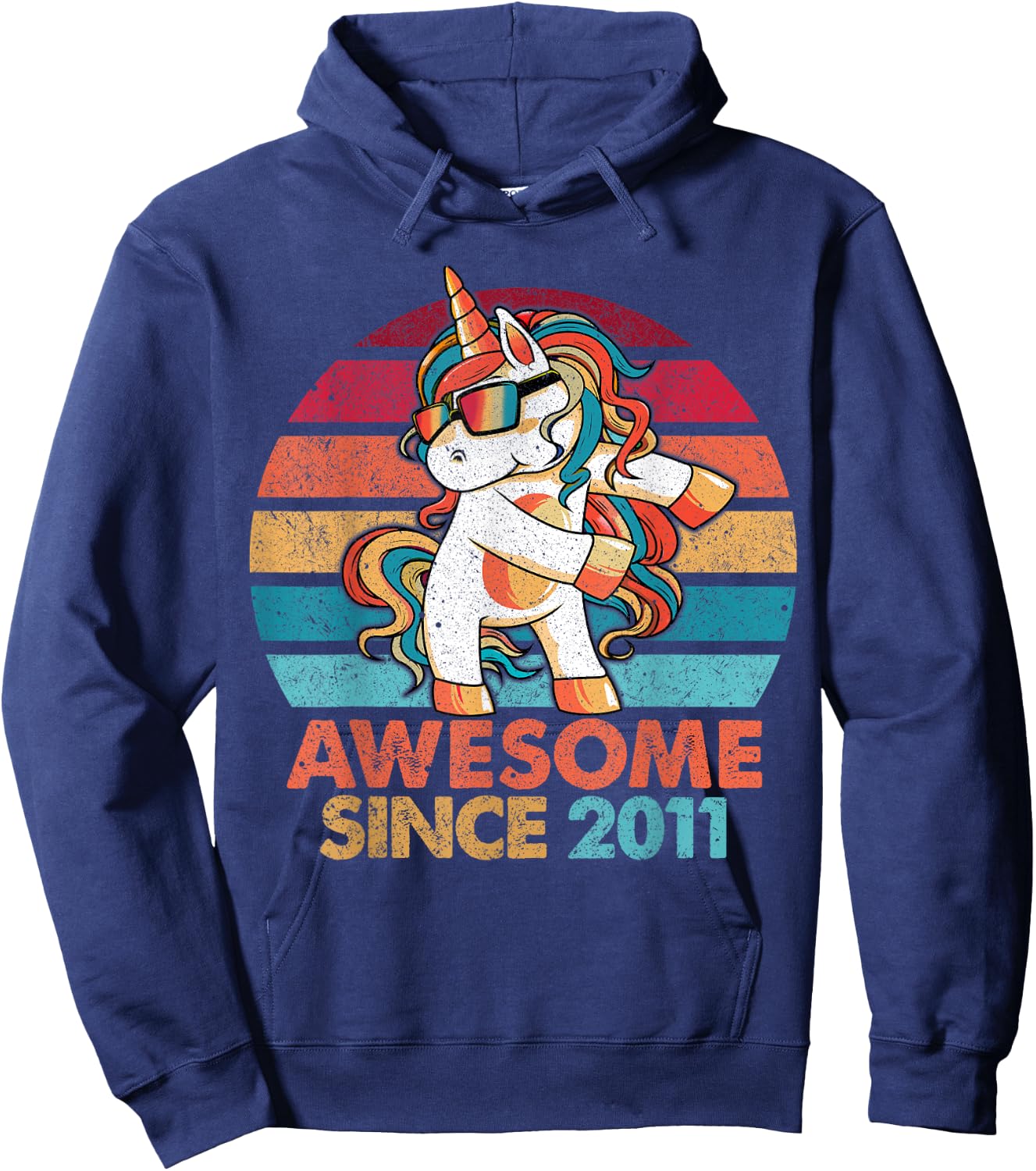 11th Birthday Awesome Since 2011 Unicorn Flossing Hoodie - Hoodie | Navy
