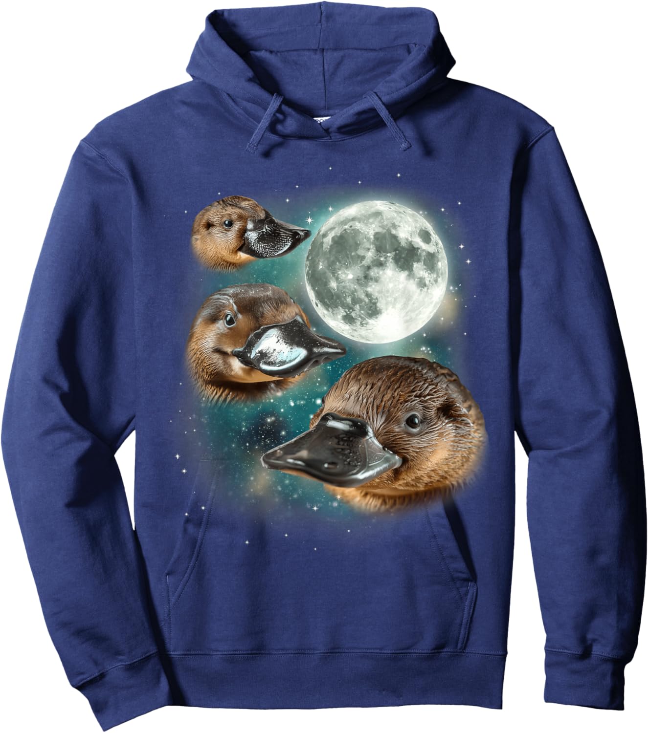 Three Platypus Moon | Funny Cursed Meme Design Hoodie - Hoodie | Navy