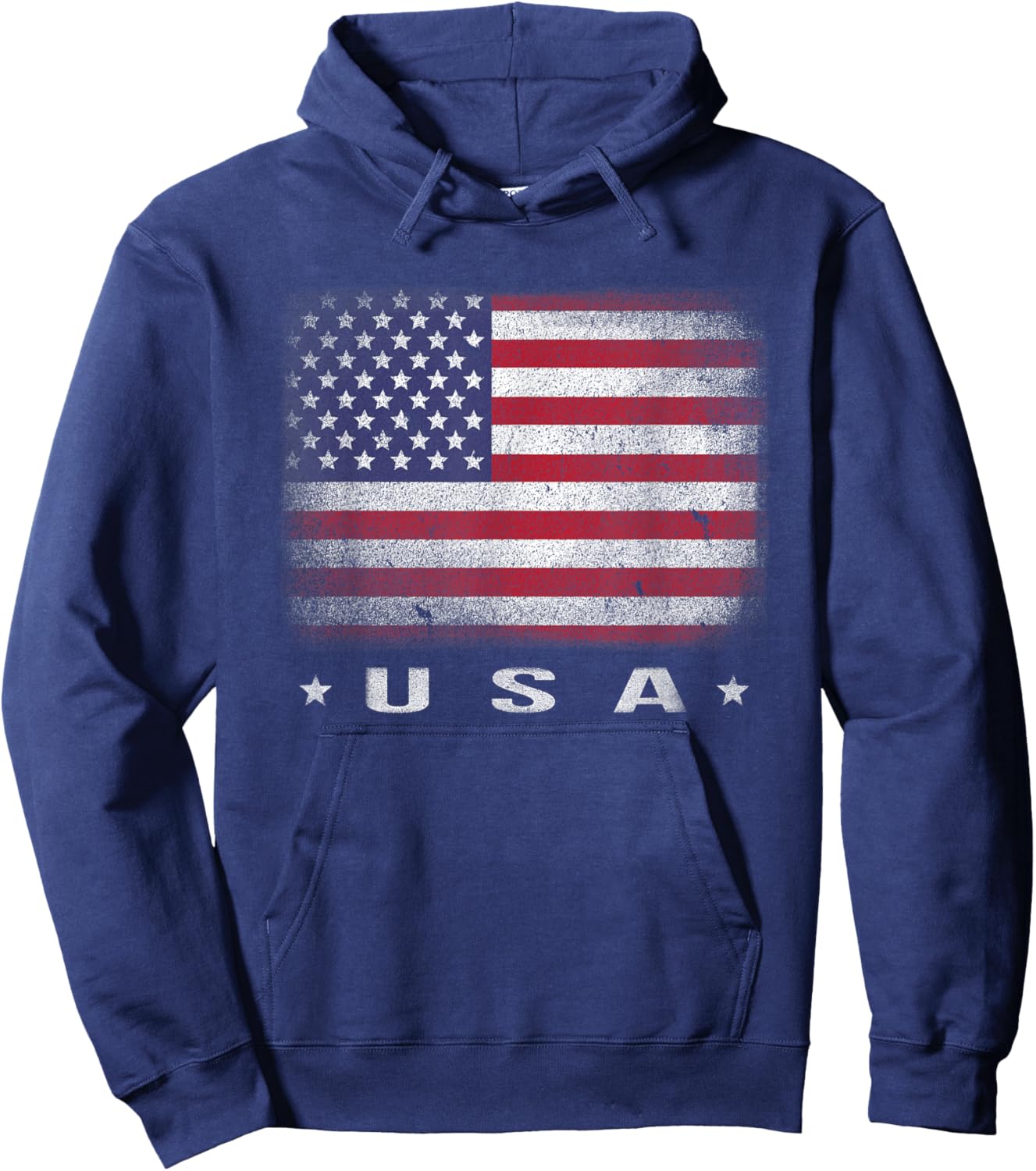 American Flag USA July 4th White Blue Red Faded Stripe Star Hoodie - Hoodie | Navy