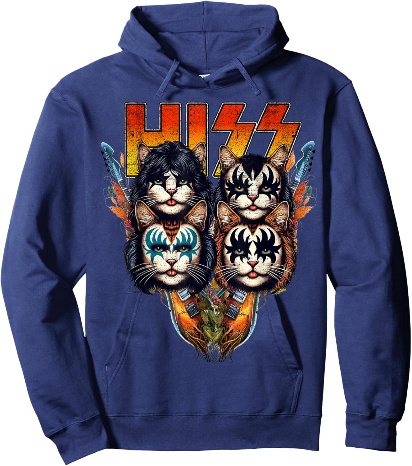 Hiss Funny Cats Kittens Parody Rock Rockin vintage retro cat Hoodie - Hoodie | Navy