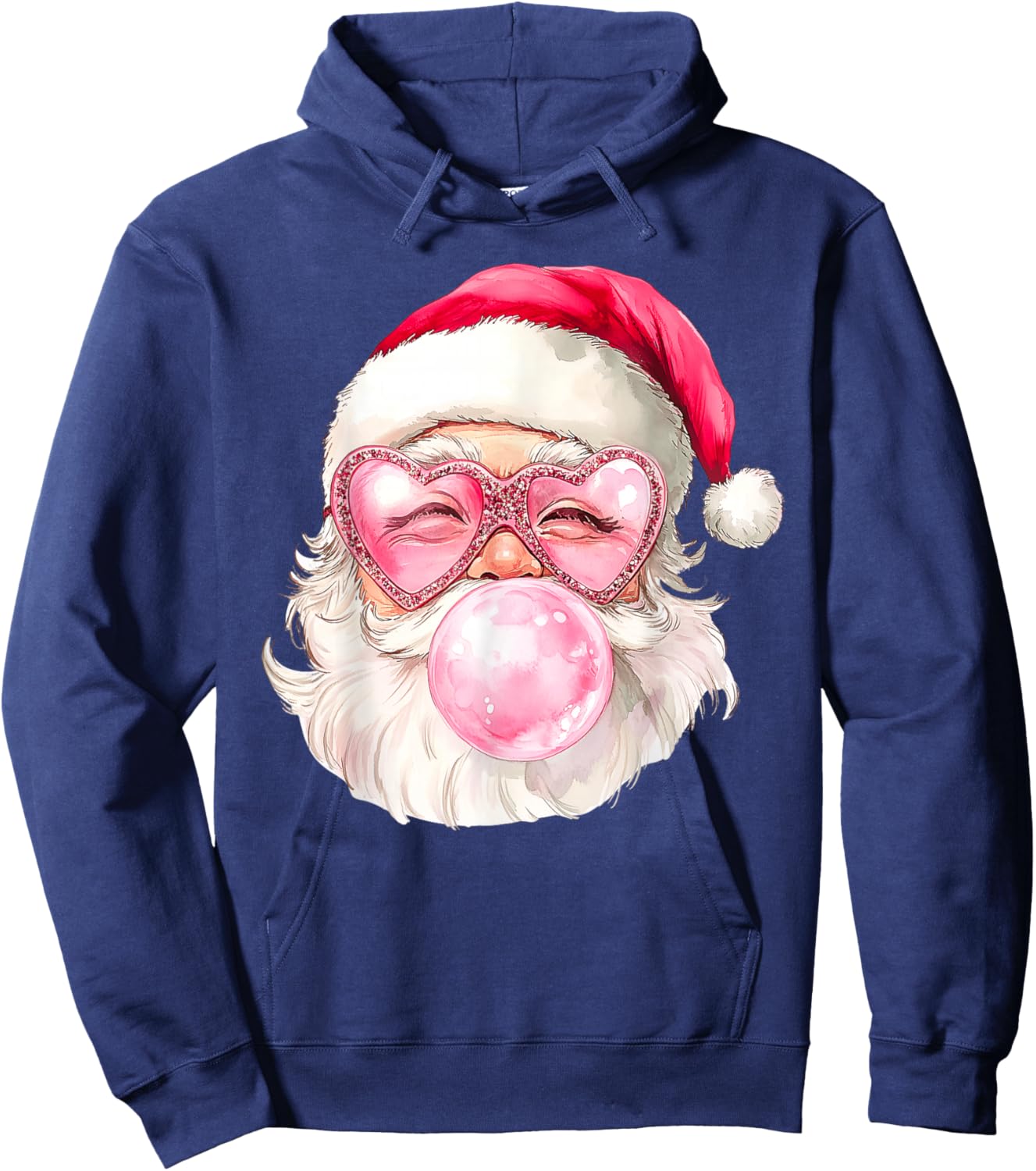 Vintage Retro Santa Christmas Bubble Gum Pink Sunglasses Hoodie - Hoodie | Navy