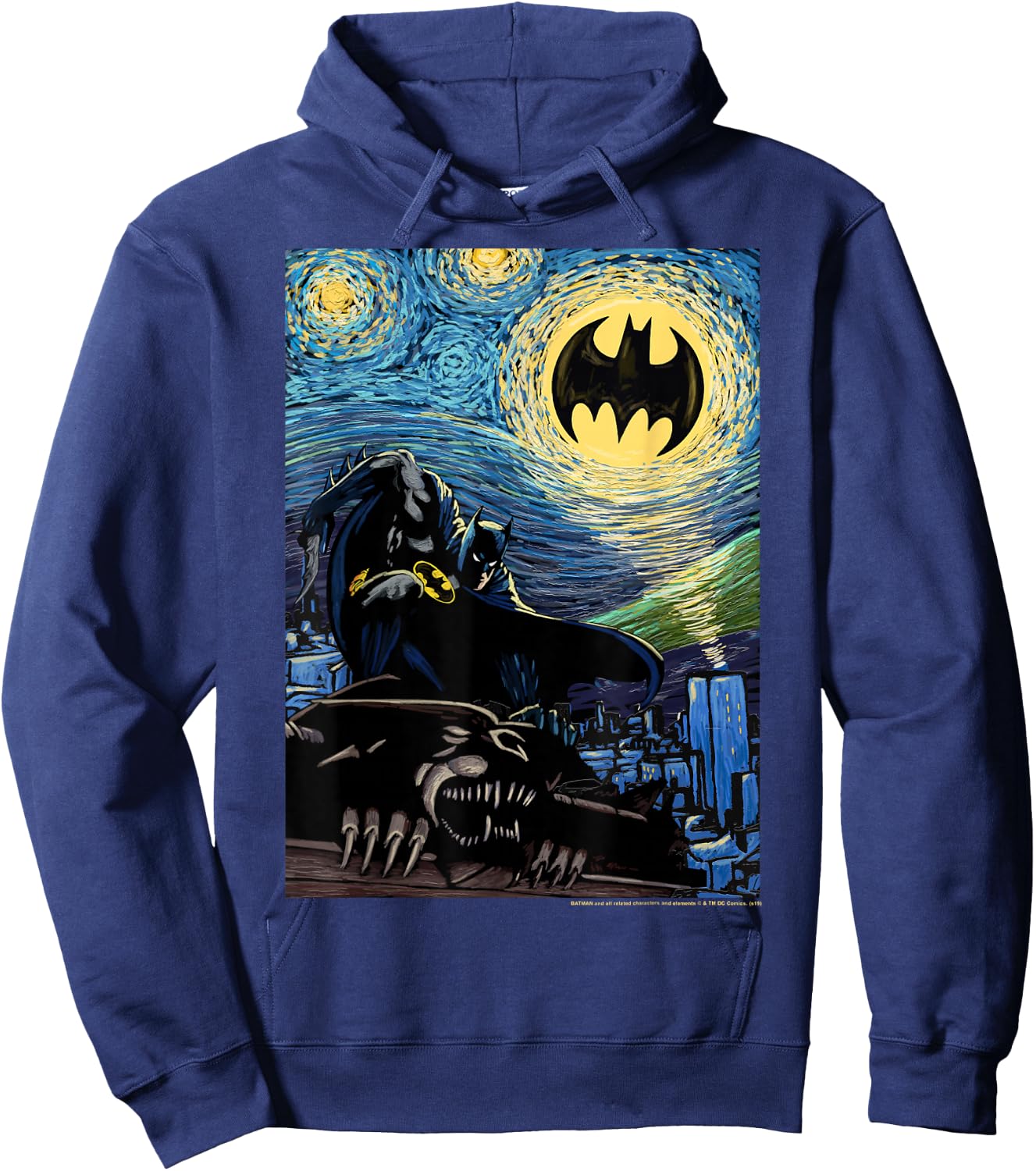 DC Comics Batman The Dark Knight Starry Night Style Poster Hoodie - Hoodie | Navy