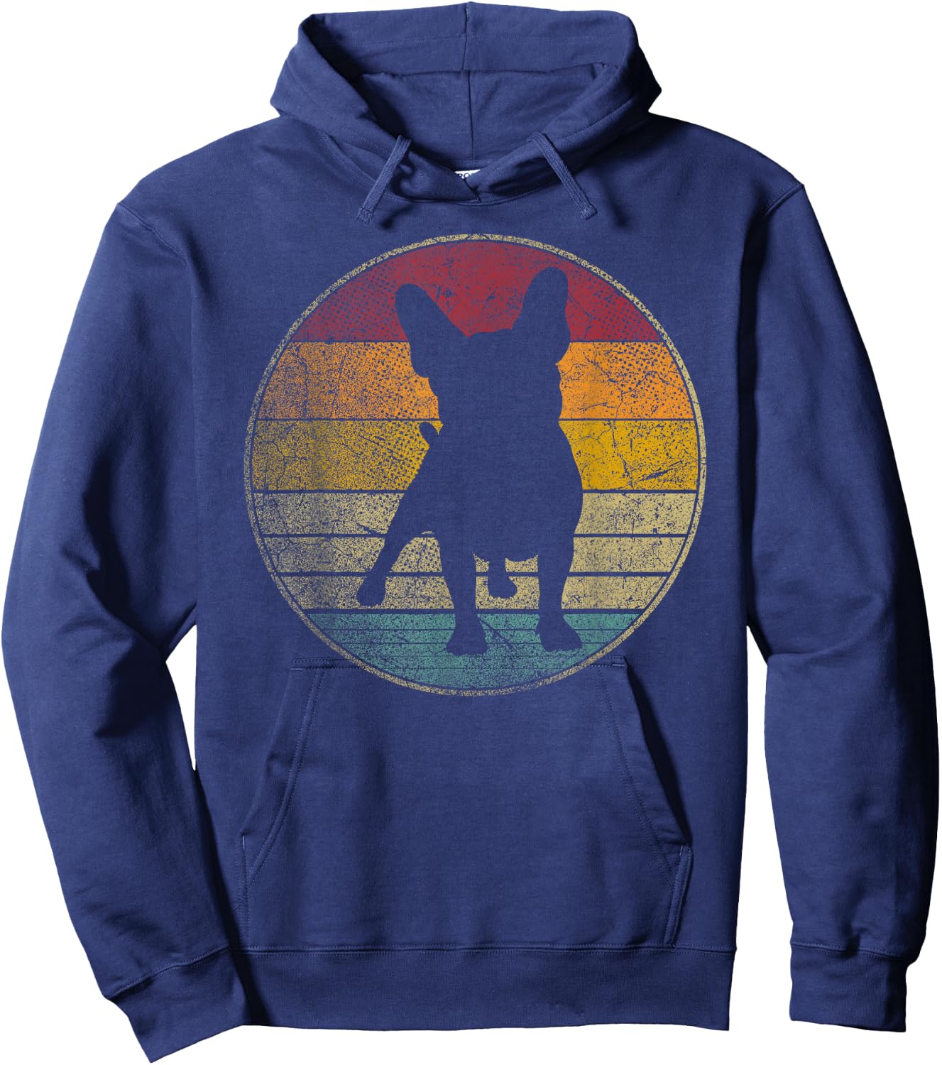 French Bulldog Dog Vintage Distressed Retro Silhouette 70s Women Kids Hoodie - Hoodie | Navy