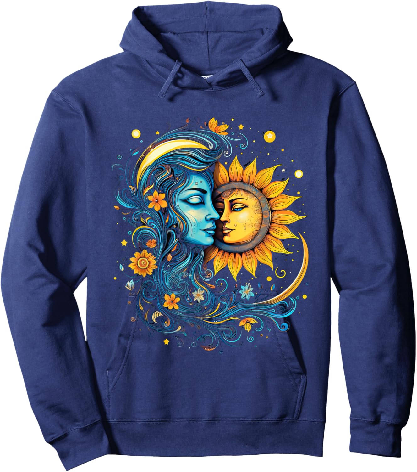 Mystic Sun and Moon Woman Mystical Flowers Aesthetic Hoodie - Hoodie | Navy