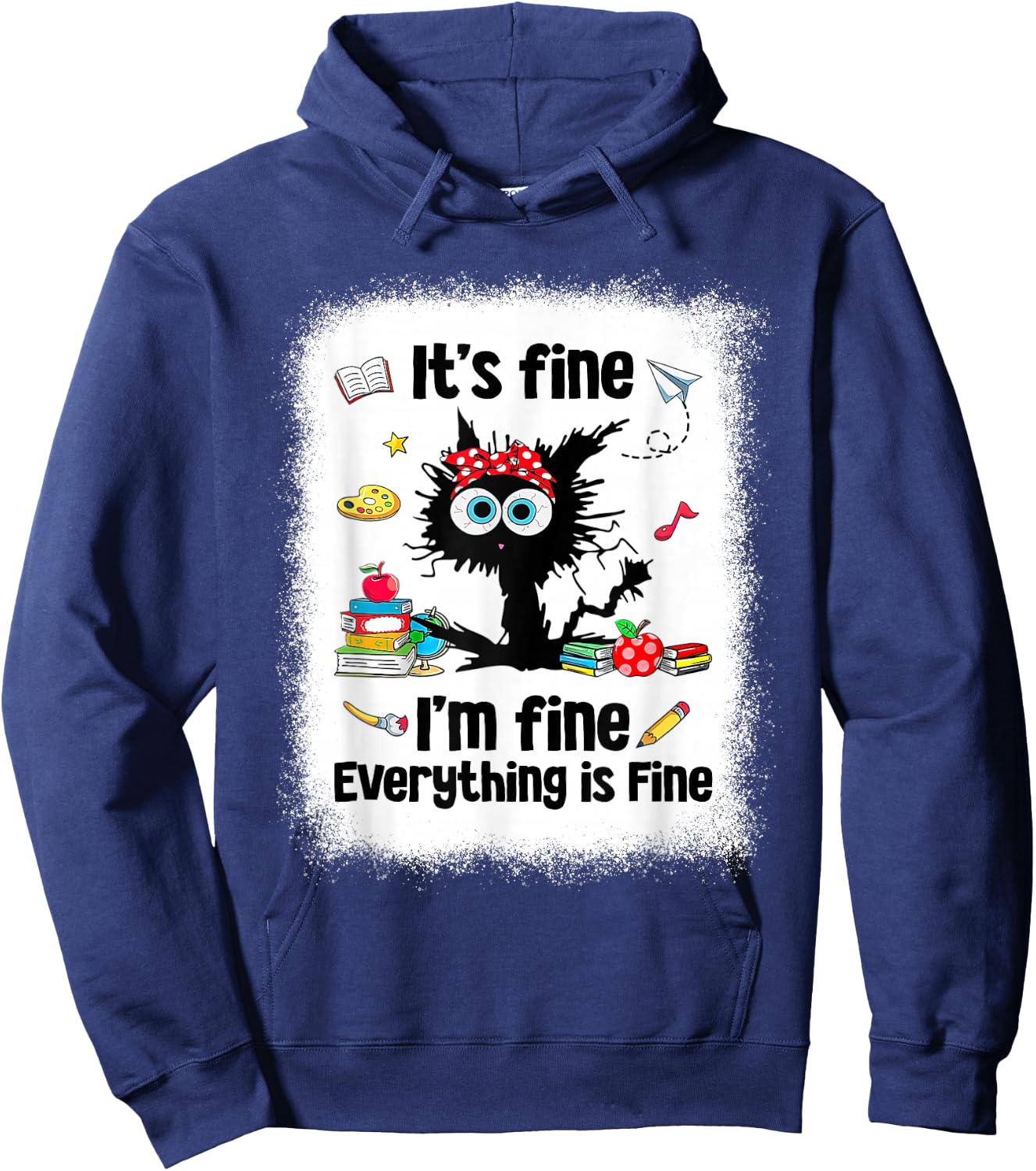 Black Cat It's Fine I'm Fine Everything is Fine Teacher Life Hoodie - Hoodie | Navy