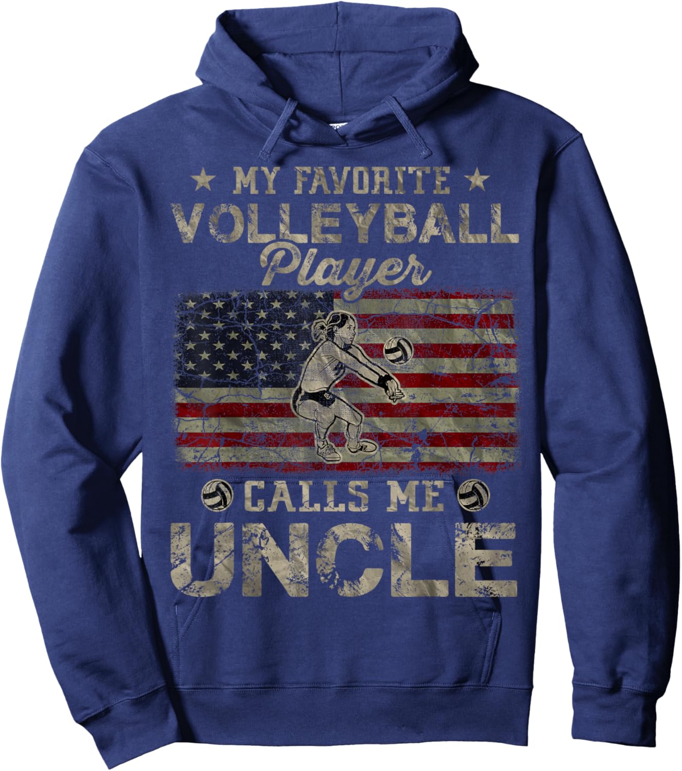My Favorite Volleyball Player Calls Me Uncle USA Flag Men Hoodie - Hoodie | Navy