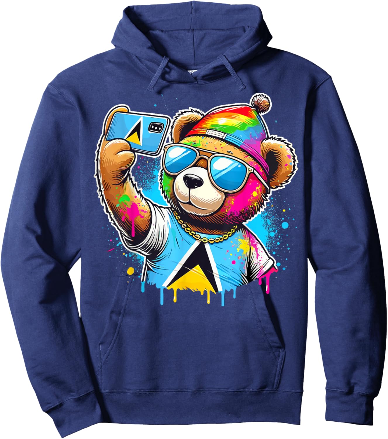 Funny St. Lucia Carnival Bear, Paint And Powder Fete,Jouvert Hoodie - Hoodie | Navy