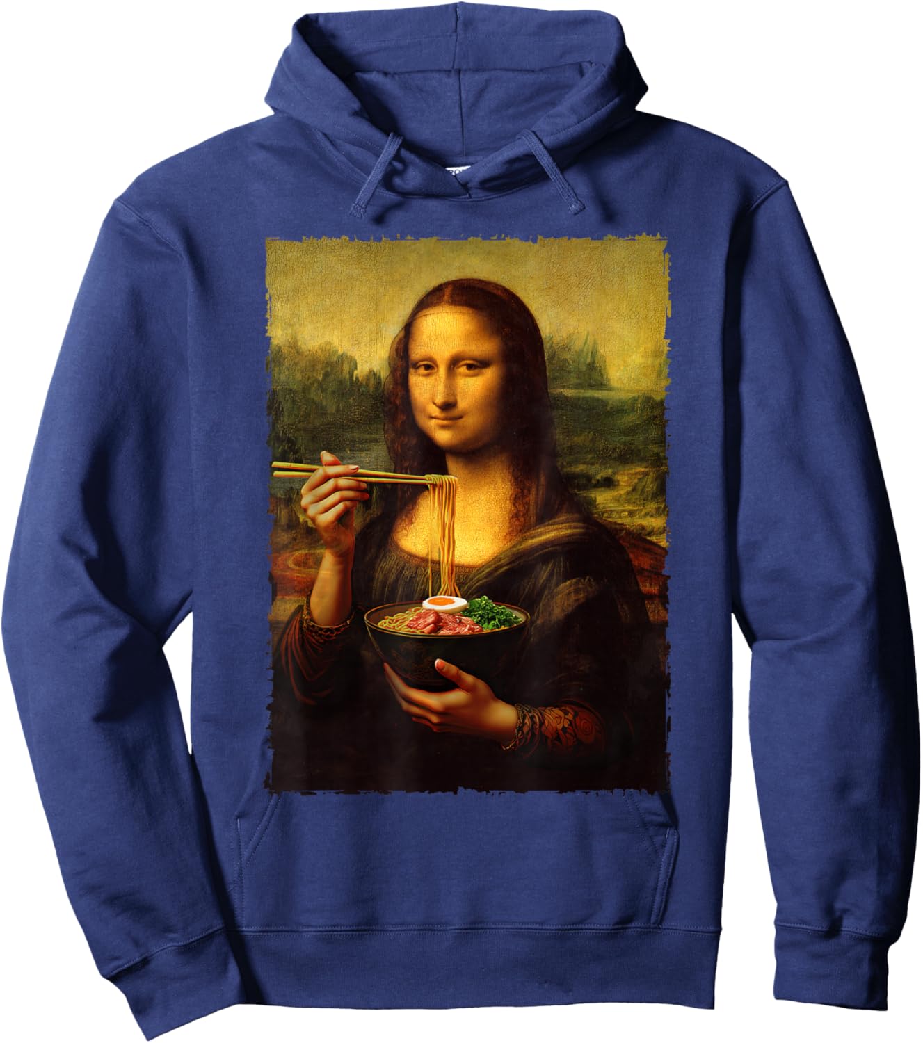 Mona Lisa Eating Japanese Noodles Ramen Art Teacher , Black, S Hoodie - Hoodie | Navy