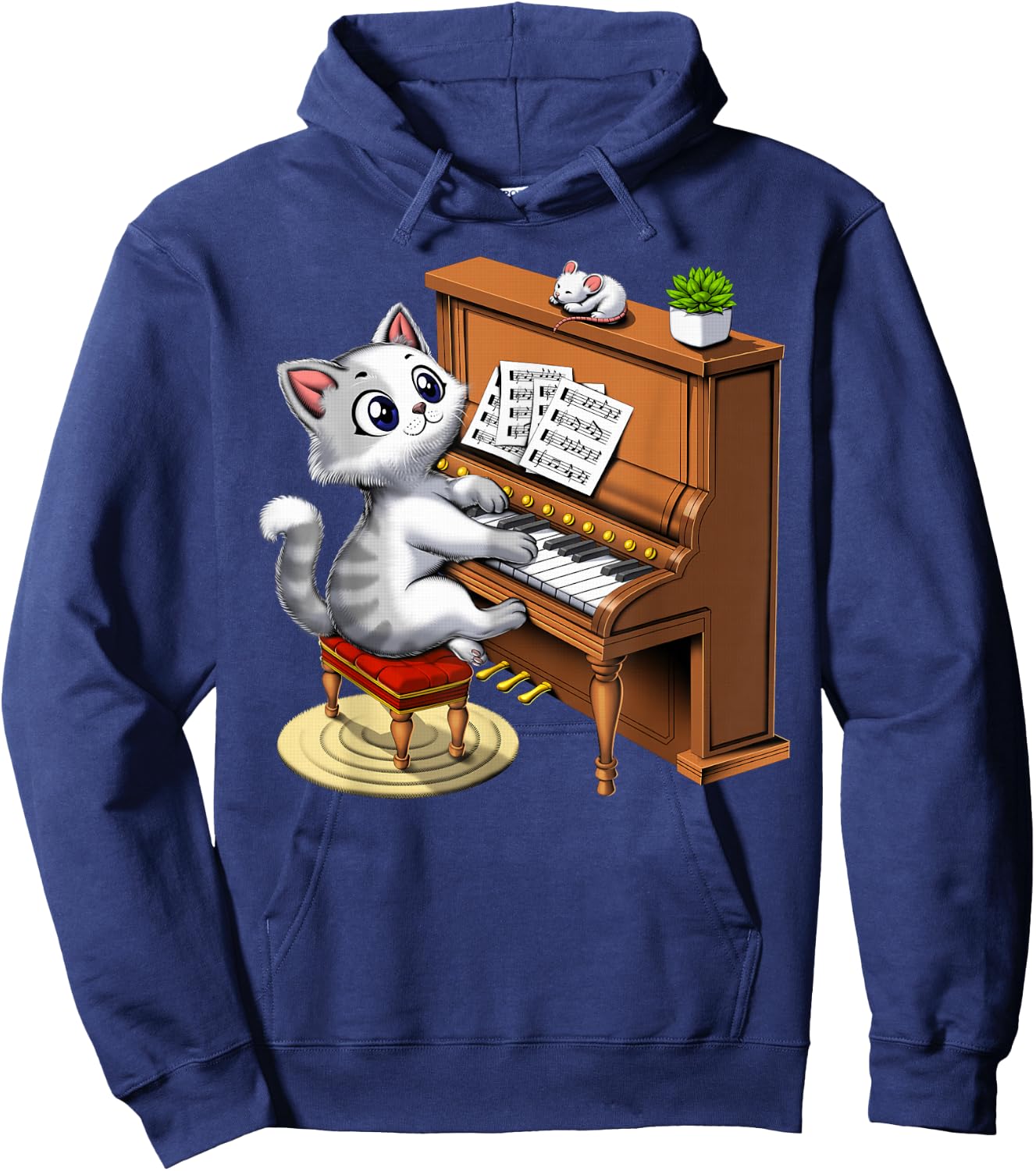 Cat Playing Piano Pianist Musician Classical Music Funny Hoodie - Hoodie | Navy