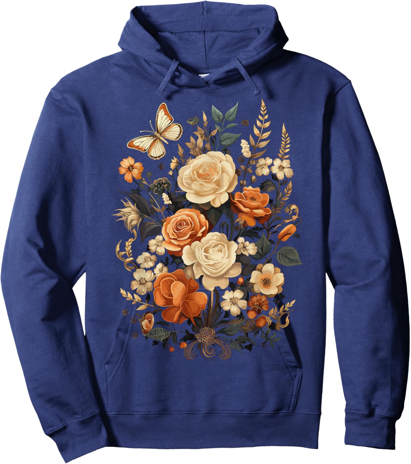 Vintage Pressed Flowers Butterflies Floral Boho Wildflowers Hoodie - Hoodie | Navy