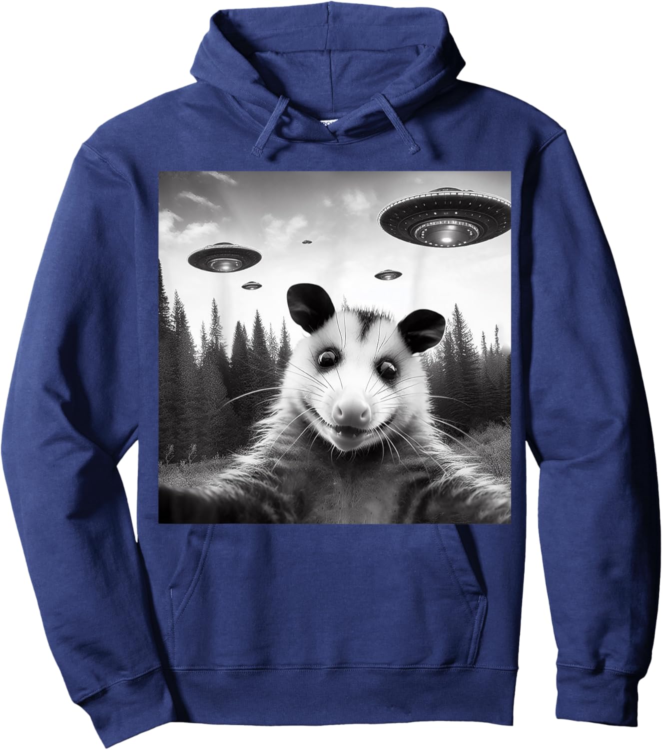 Opossum Selfie With Alien UFO Funny Gifts Women Kid Hoodie - Hoodie | Navy