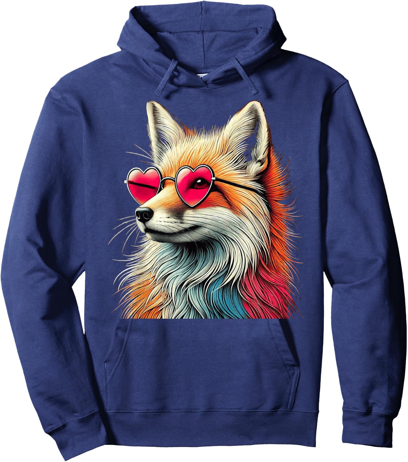 Valentines Day Fox Heart Sunglasses Boys Girls Women Hoodie - Hoodie | Navy