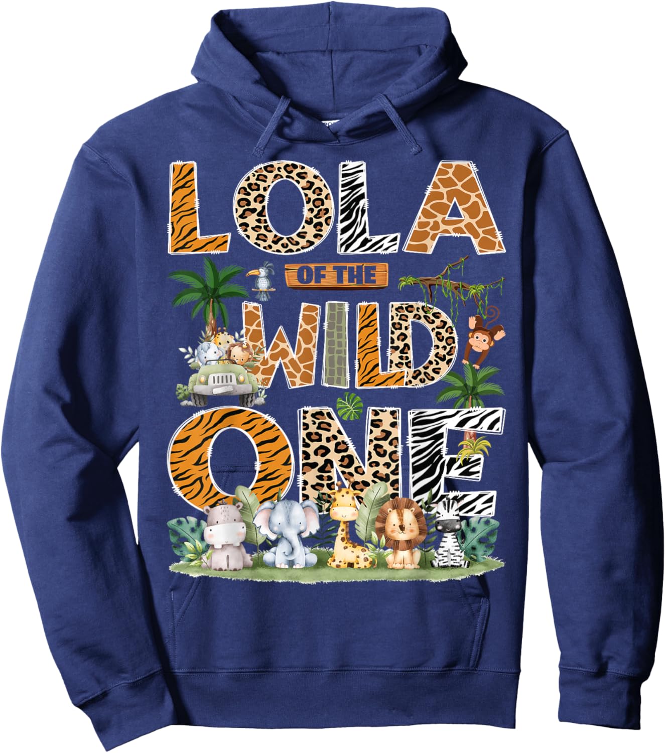Lola of The Wild One Safari Jungle Zoo 1st Birthday Boy Hoodie - Hoodie | Navy